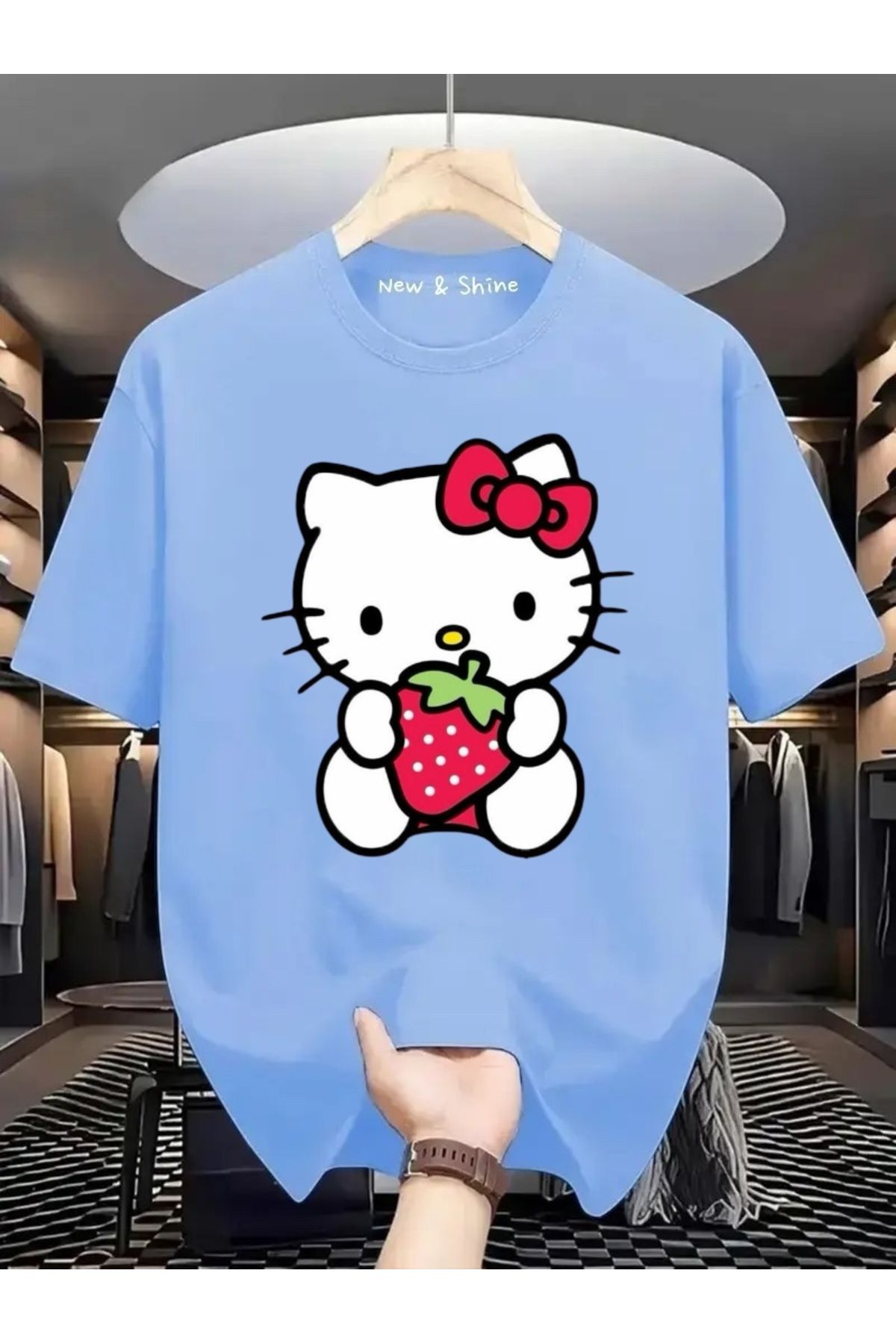 New Shine Hello Kitty Baskılı Büyük Beden Oversize T-Shirt
