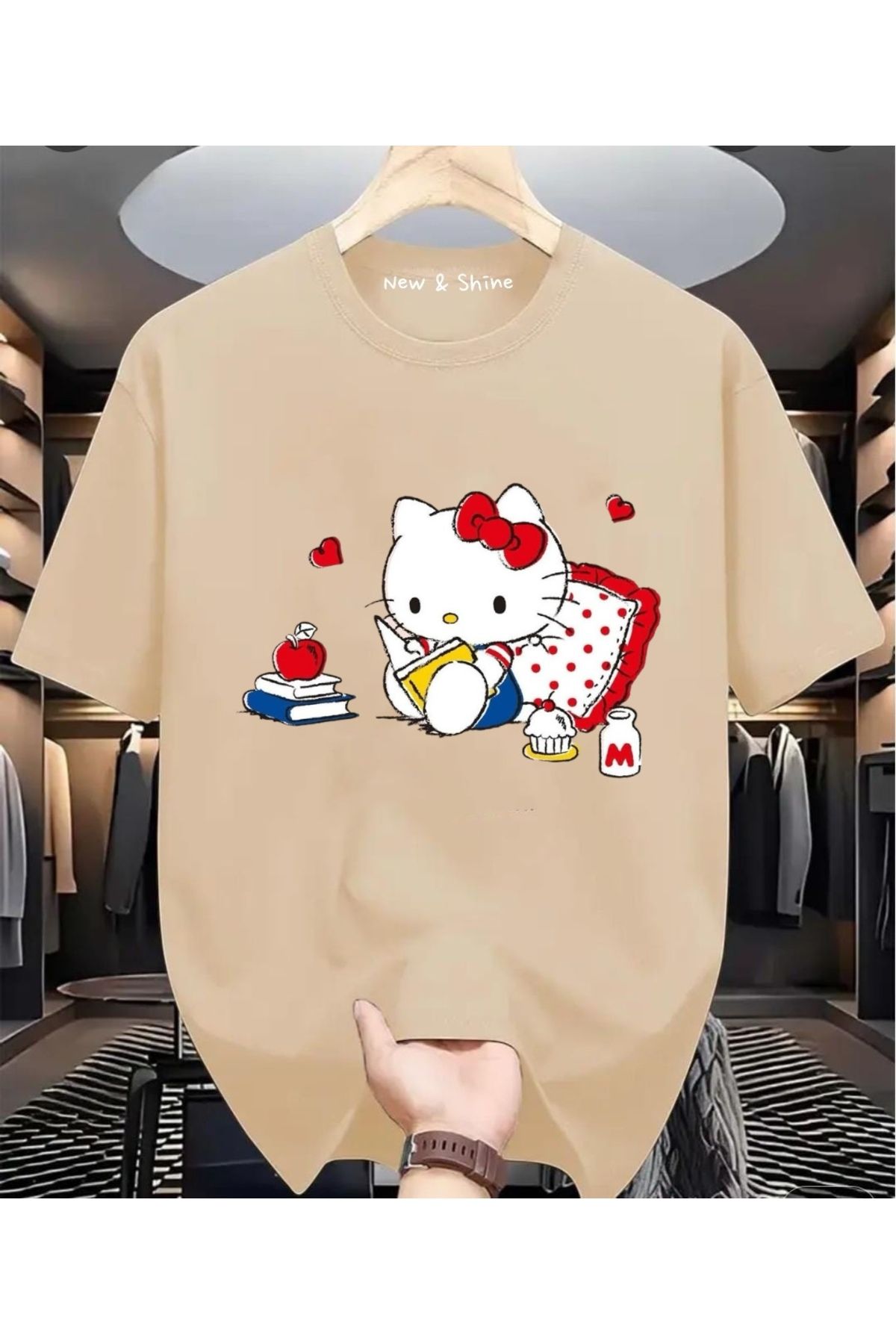 New Shine Hello Kitty Baskılı Büyük Beden Oversize T-Shirt