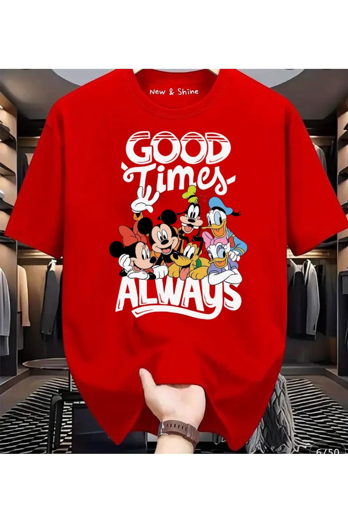 New Shine Good Time Always Mickey Baskılı Büyük Beden Oversize T-Shirt