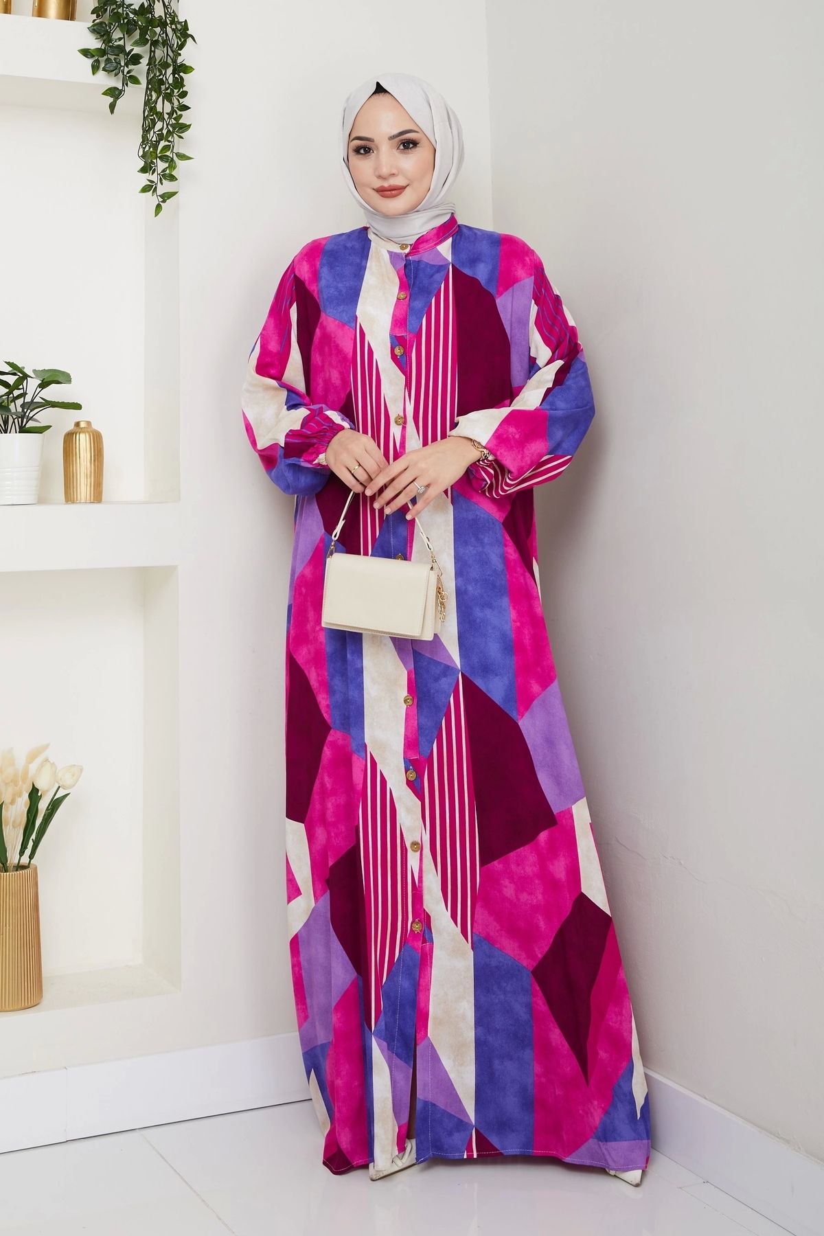 Moda MSK Viskon Boydan Düğmeli Elbise Pembe