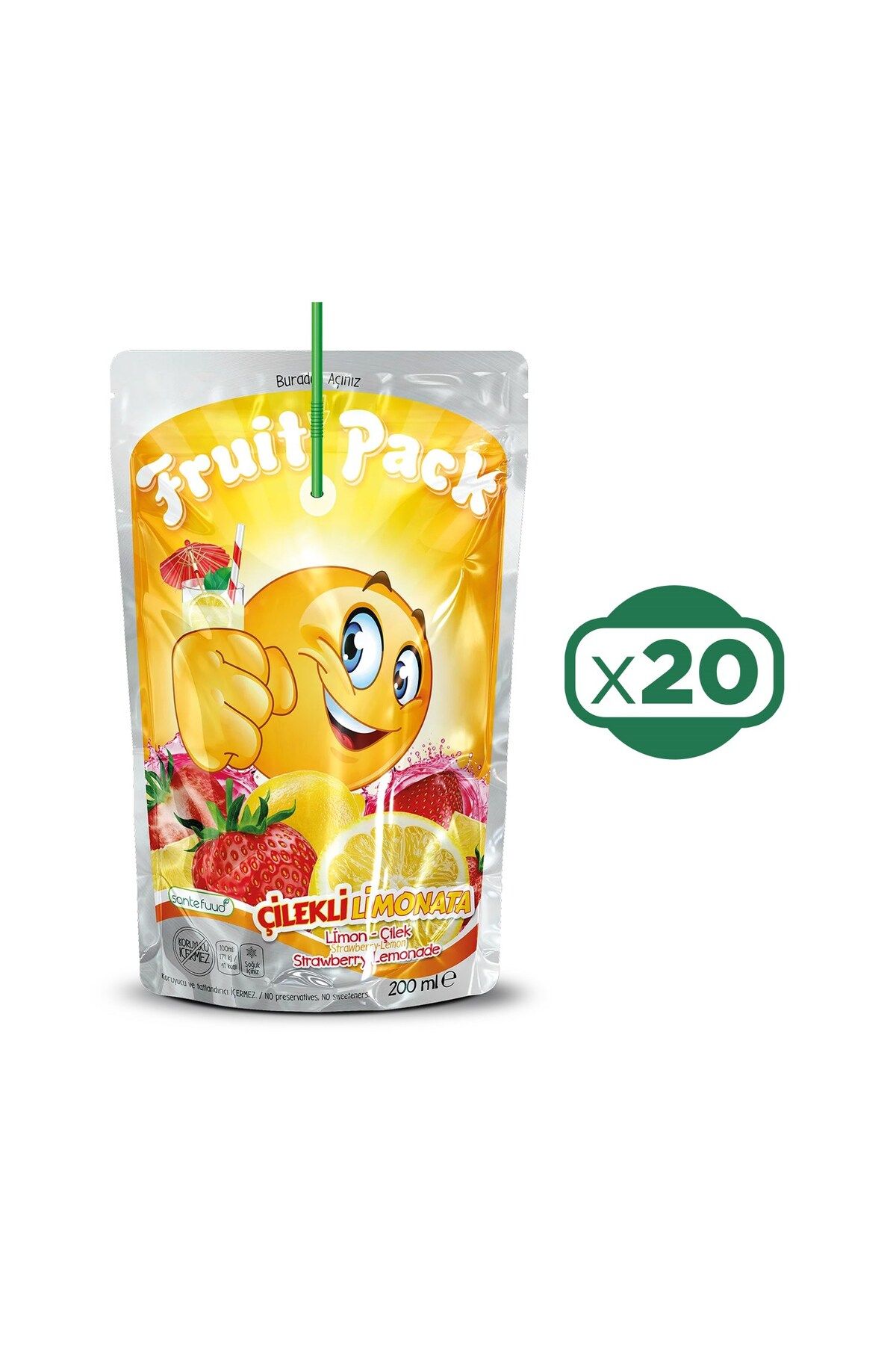 Fruit Pack Çilekli Limonata 200 ml x 20 Adet