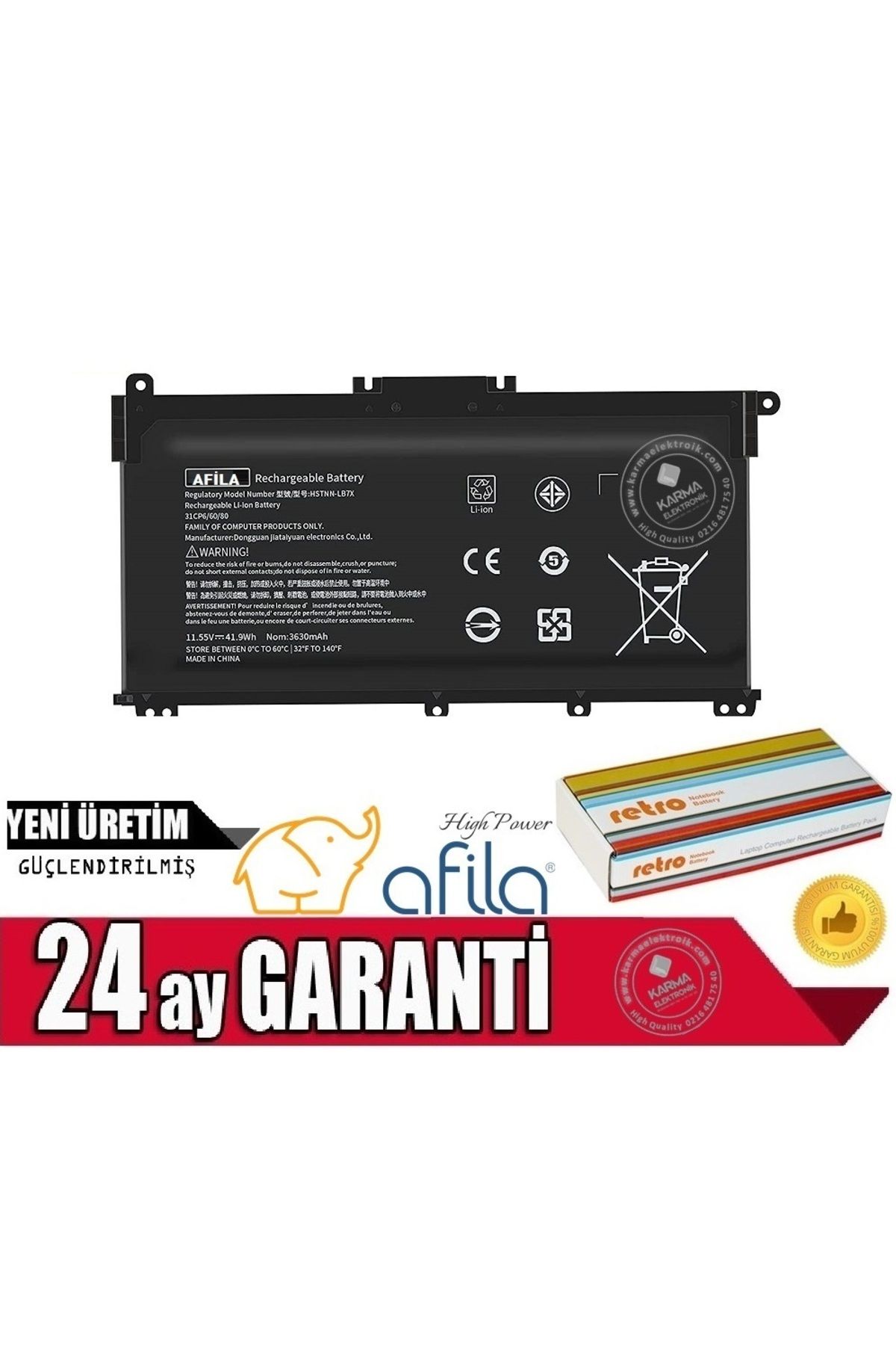 HP 250 G9 (6Q8M5ES17, 6Q8M5ES18) uyumlu Notebook Bataryası, Laptop Pili