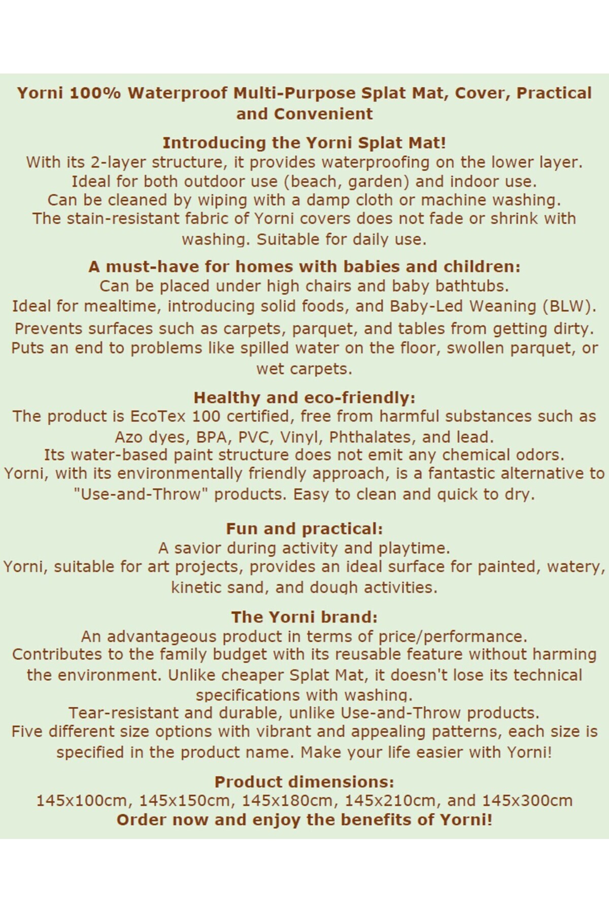 yorni 145x180cm Family Emzirme, Beslenme, Ek Gıdaya Geçişte, Sıvı Geçirmeyen, Yıkanabilir, Geniş Örtü fotoğrafı 6 (önizleme)