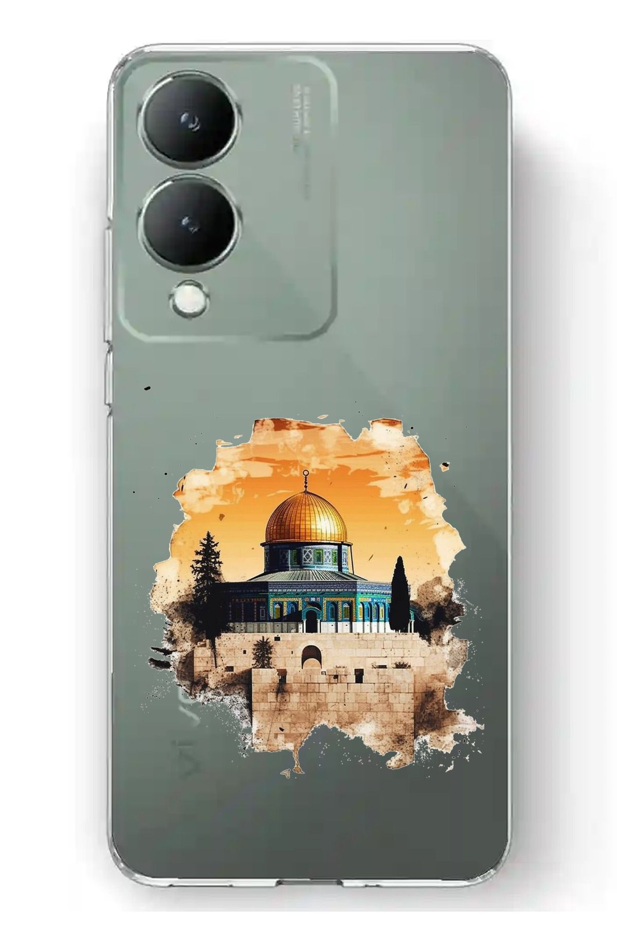 TechTree Vivo Y17S Uyumlu Mescid-i Aksa Tasarımlı Şeffaf Silikon Kılıf