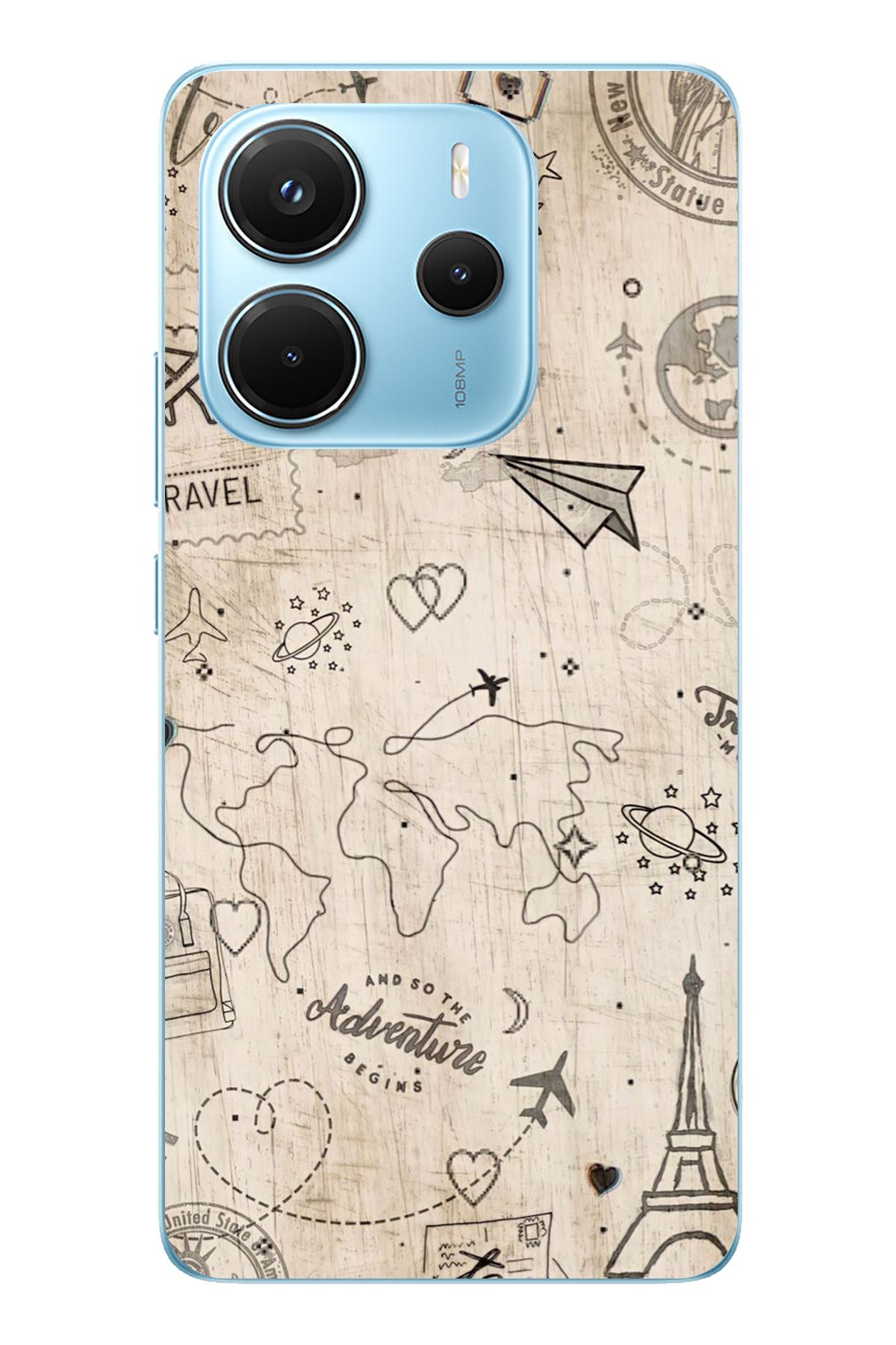 TechTree Redmi Note 14 4G Uyumlu Travel Tasarımlı Şeffaf Silikon Kılıf