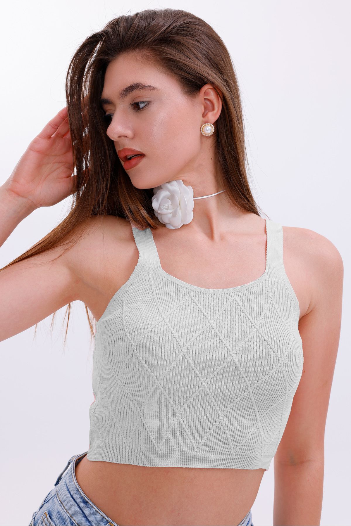 Sarte Royal Kadın Baklava Desenli Crop Bluz SRT5002