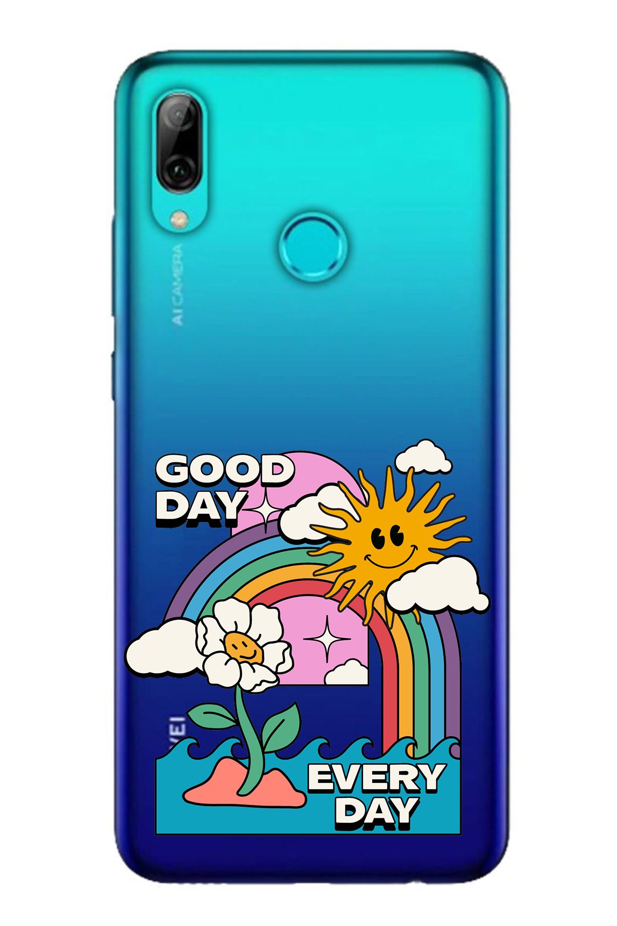 TechTree Huawei P Smart 2019 Uyumlu Good Day Every Day Tasarımlı Şeffaf Silikon Kılıf