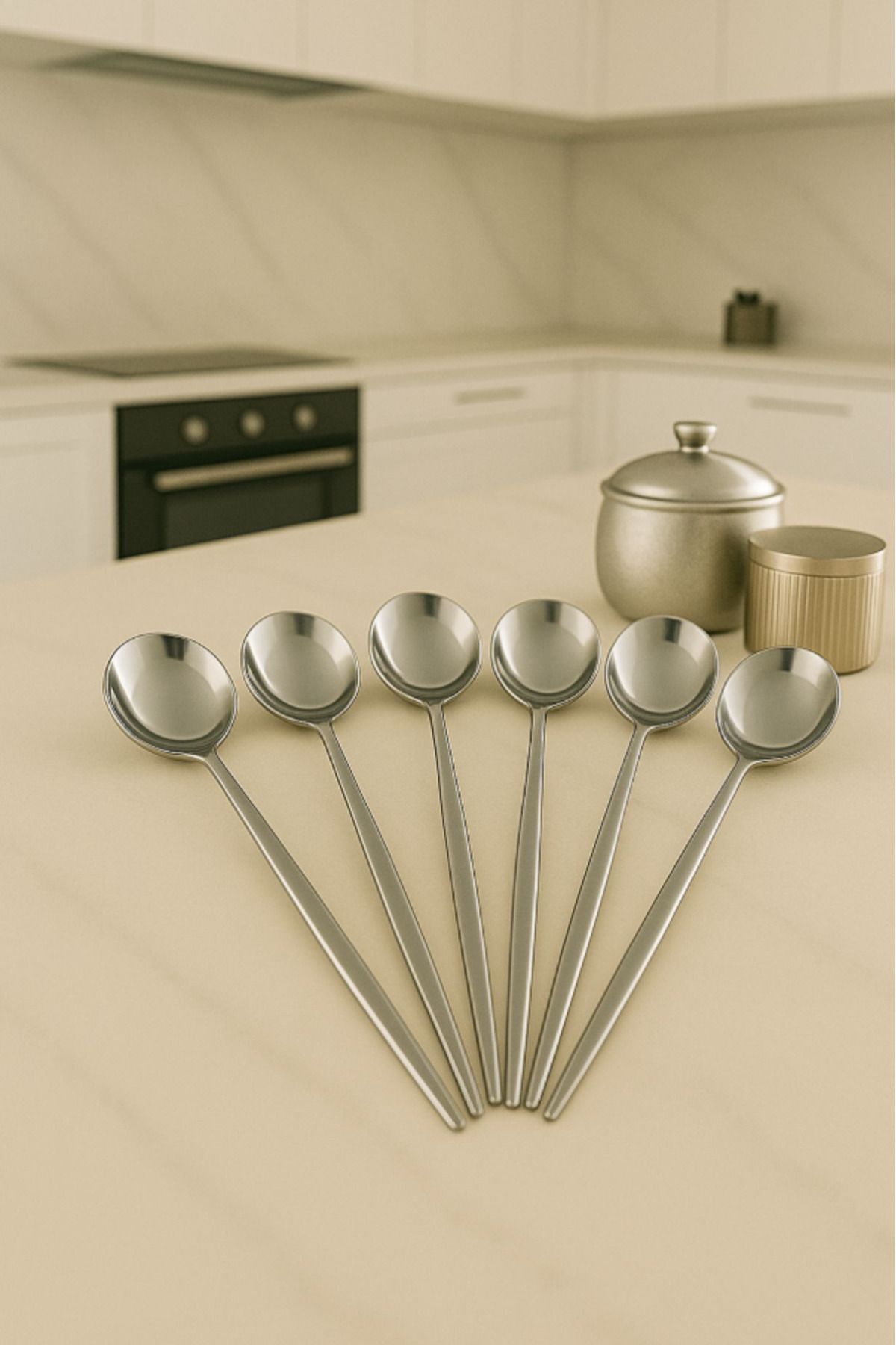 AYGÖREN HOME 6 Adet Silver Detaylı Kaşık Takımı | 6 Parça Lüks Yemek Kaşık Takımı 22 Cm