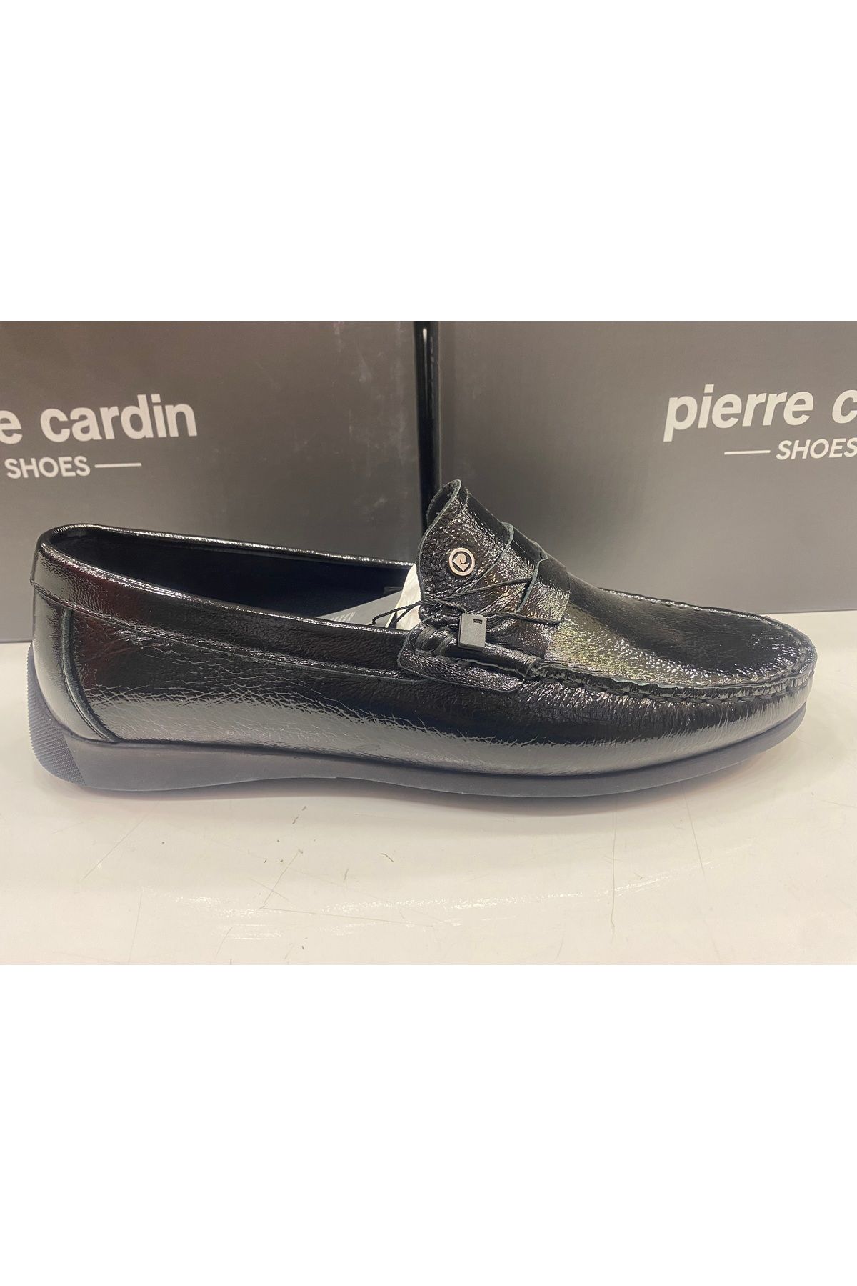 Pierre Cardin erkek siyah kırışık rugan loafer