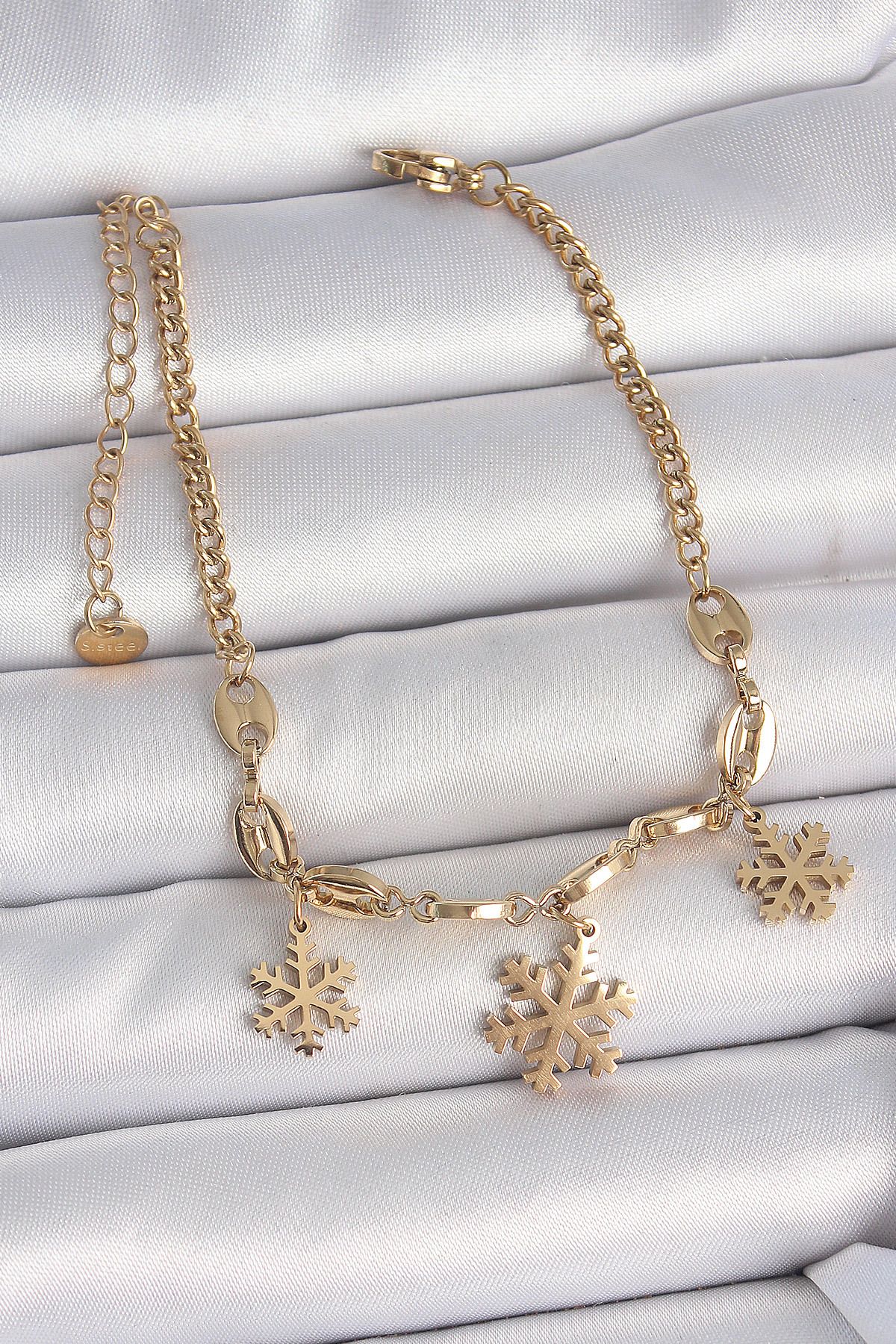 seZZeon 316L Çelik Gold Renk Sallantı Kar Tanesi Model Kadın Bileklik