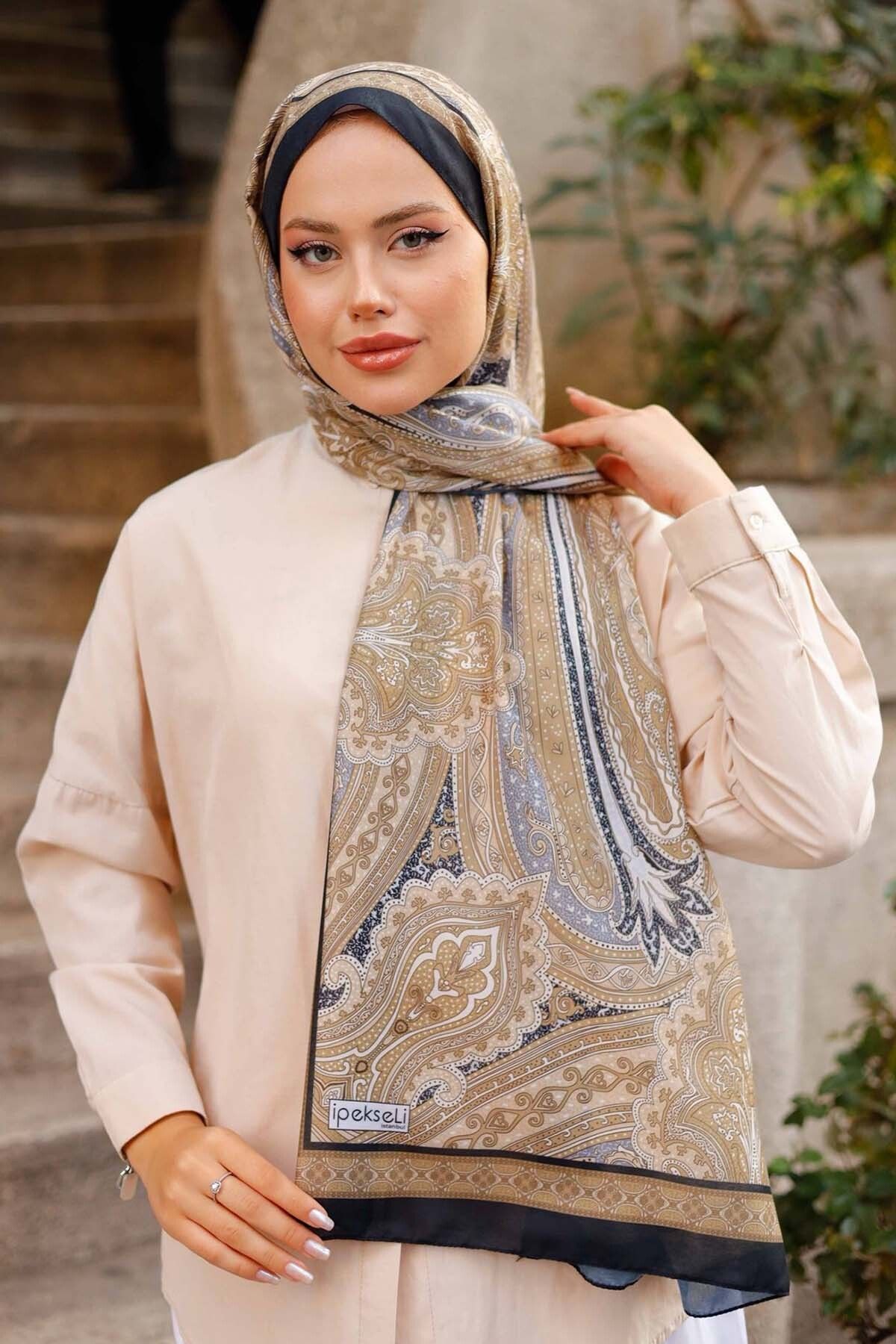giyze Etnik Desenli Pamuk Şal Siyah-Lacivert 100