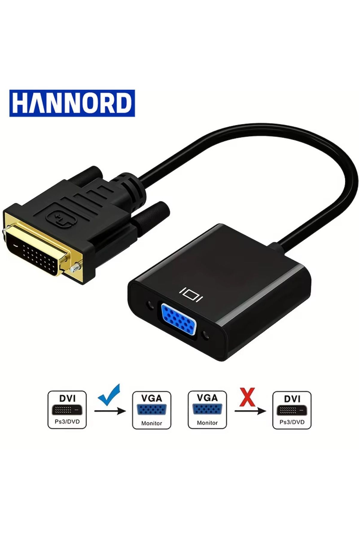 Derwell DVI To VGA Dönüştürücü HD 1080 P DVI Erkek 24+1 Pin VGA Dişi Video Kablosu HDTV PS3 PS4 PC İçin