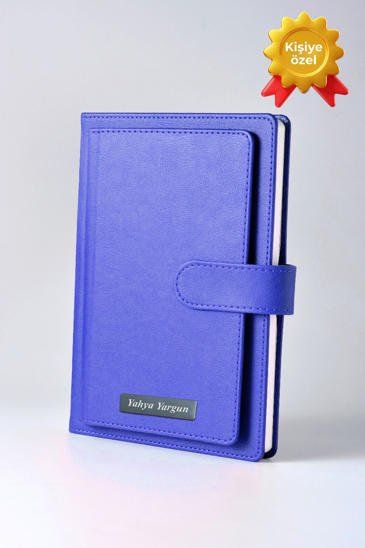 inkglo Lacivert Deri Düz Kapak Defter Kişiye Özel İsimli Cüzdan Bölmeli Defter