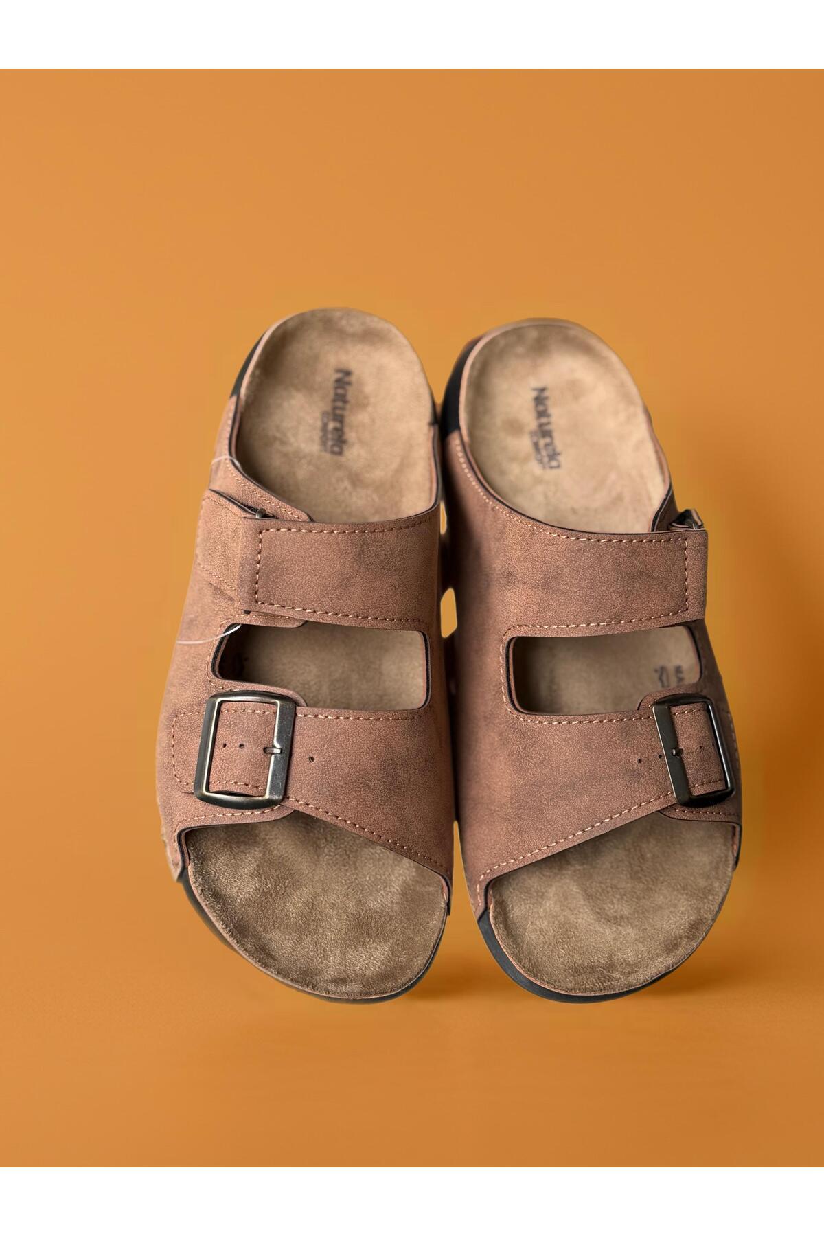 GEZER-Summer Men's Double Buckle Adjustable Daily Genuine Leather Slippers 2