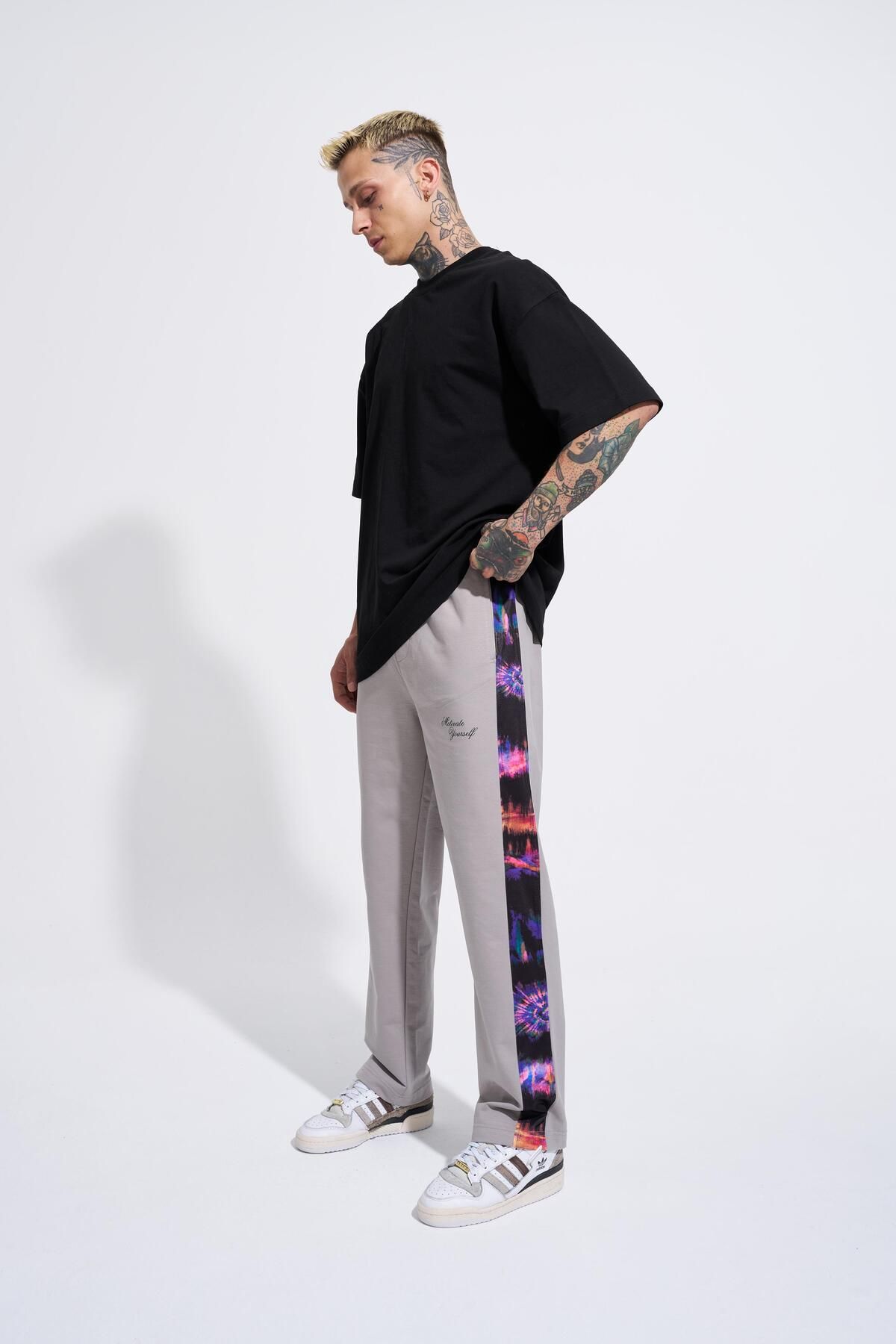 Machinist-Pantaloni de sport oversize, gri deschis, din bumbac organic, imprimați Motıvate Yourself 8