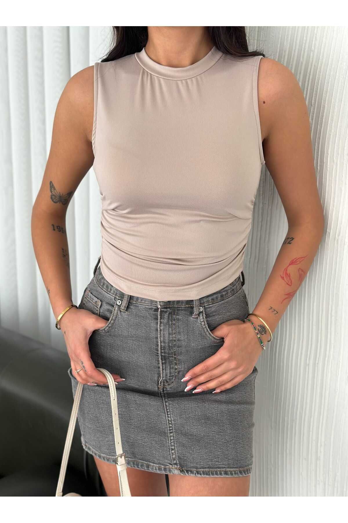 moda poni Modal Kumaş Büzgü Detaylı Bluz