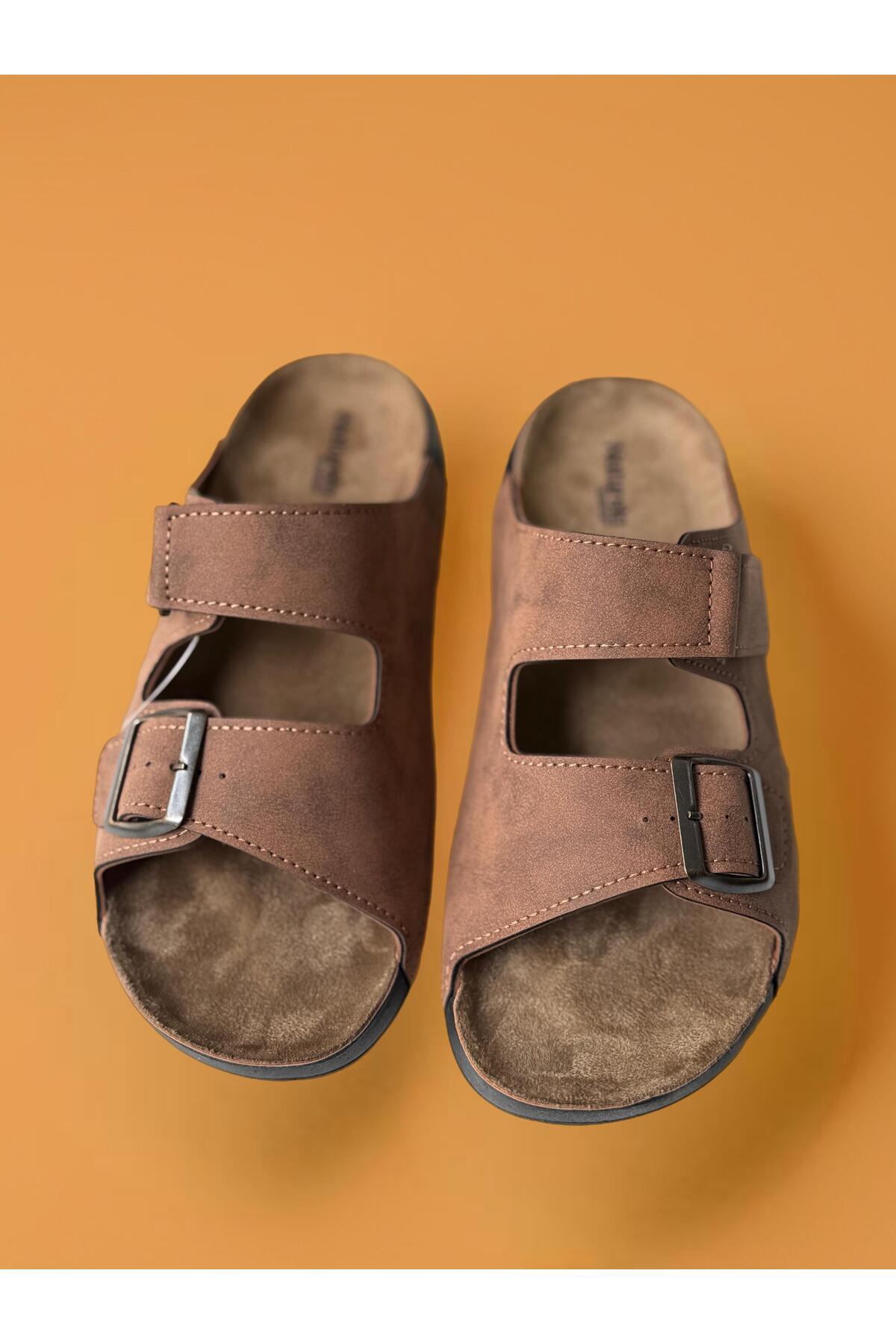 GEZER-Summer Men's Double Buckle Adjustable Daily Genuine Leather Slippers 4