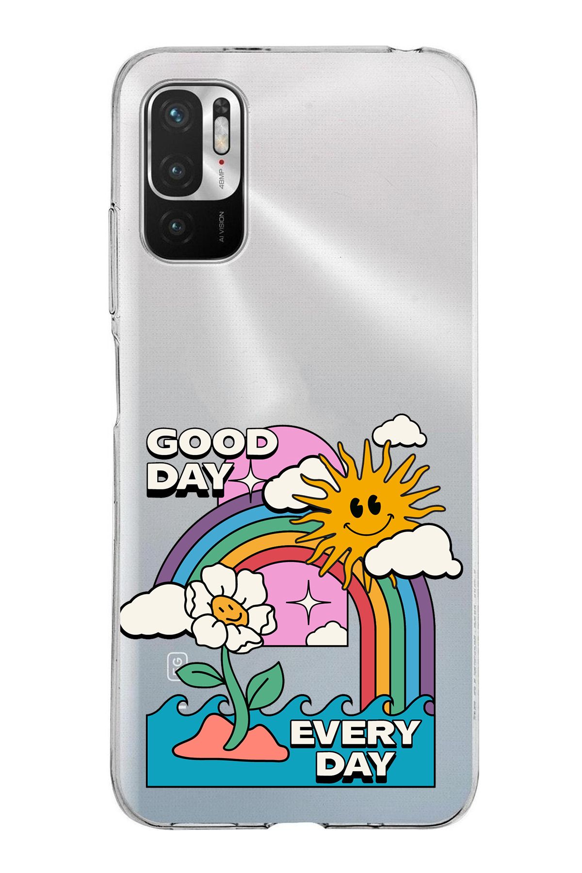 TechTree Redmi Note 10 5G Uyumlu Good Day Every Day Tasarımlı Şeffaf Silikon Kılıf