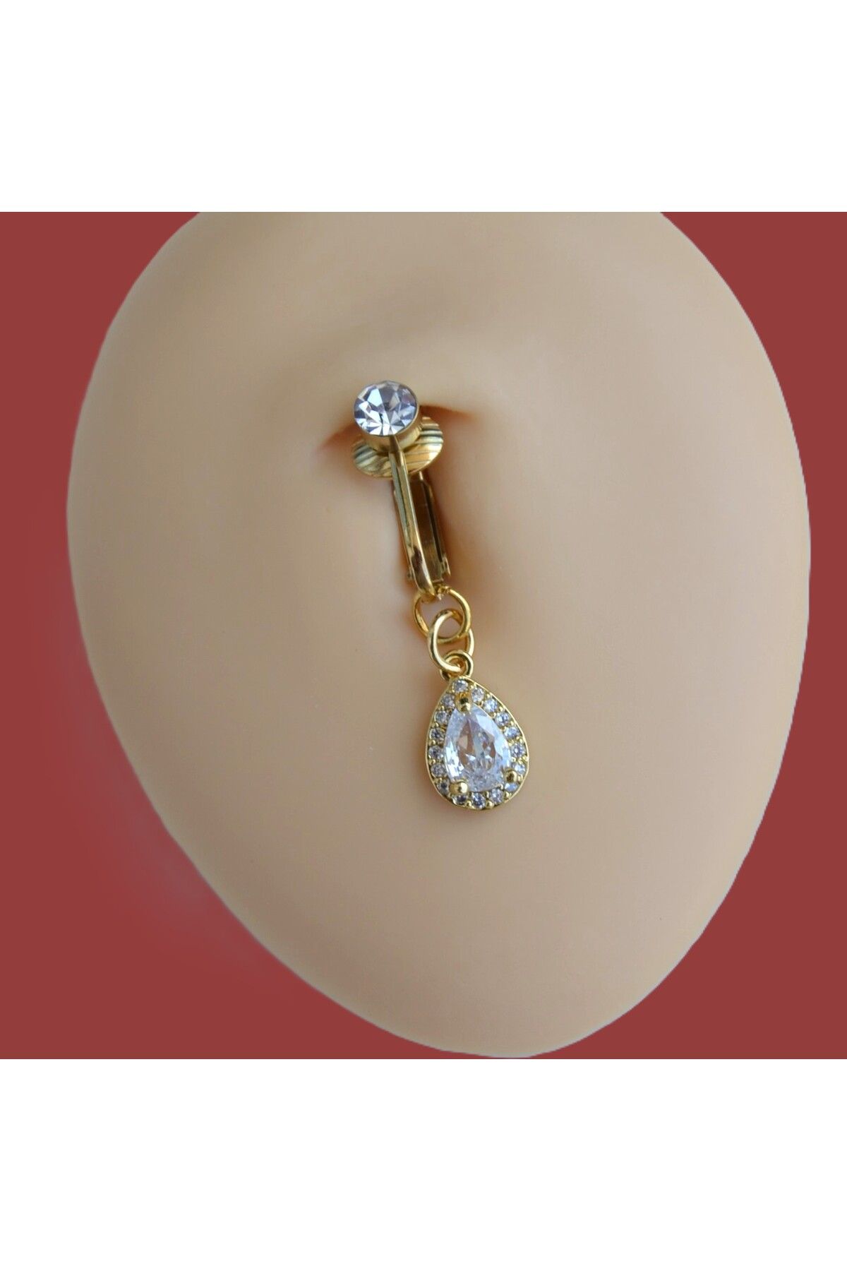 Heppii Deliksiz Zirkon Damla Sallantılı Sıkıştırma Klipsli Göbek Piercingi Belly Piercing