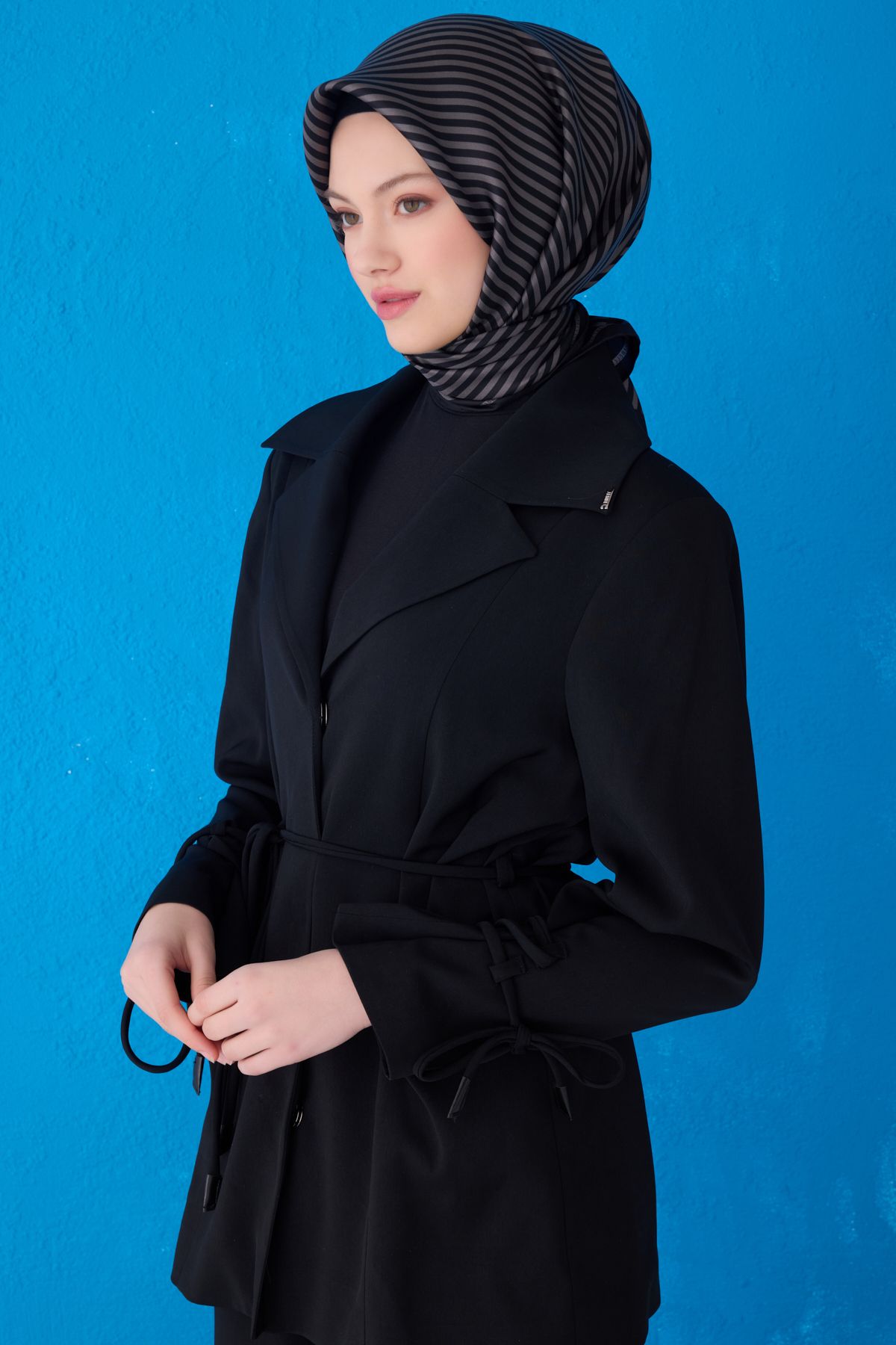 Belli Twill İpek Eşarp Siyah, Füme 4115-88