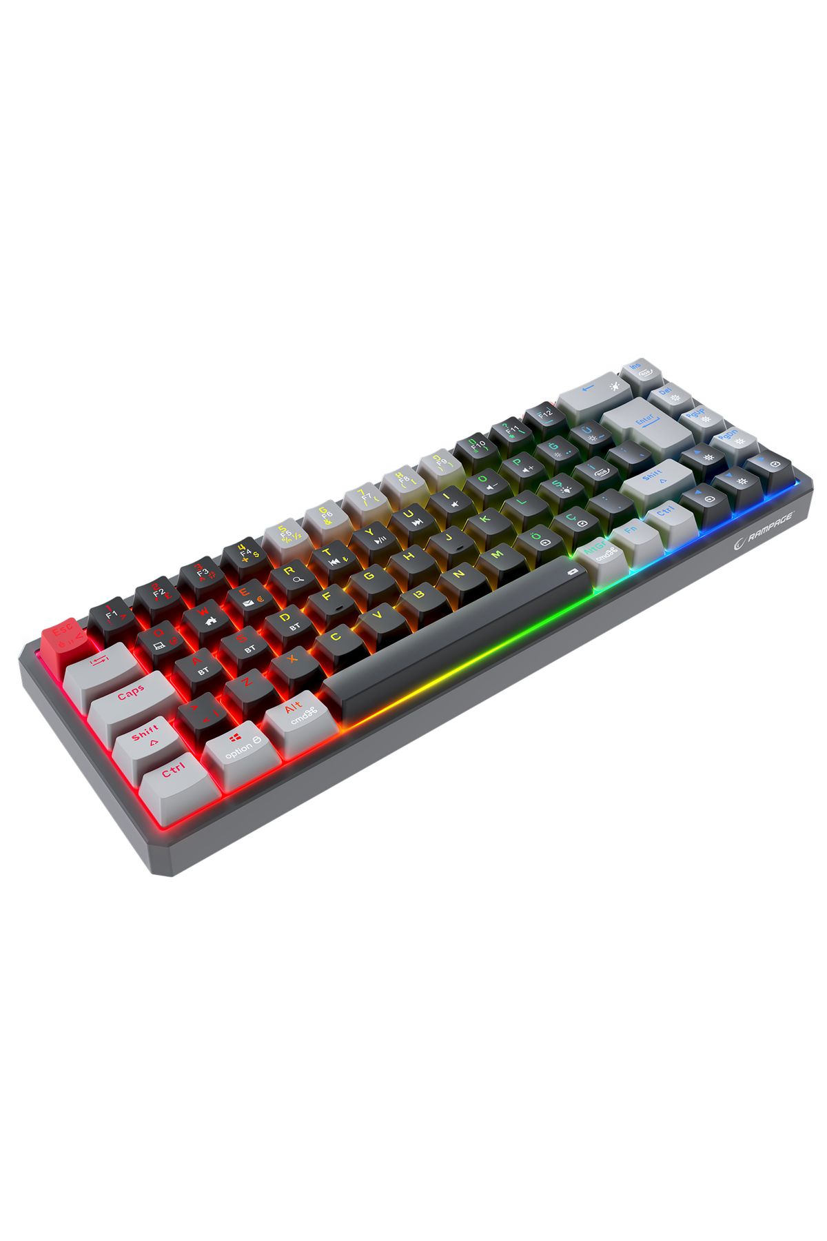 Rampage YORU Mini PRO Siyah/Gri 2.4ghz+BT5.0+Type-C Red Swich Q Mekanik Gaming Oyuncu Klavye RGB