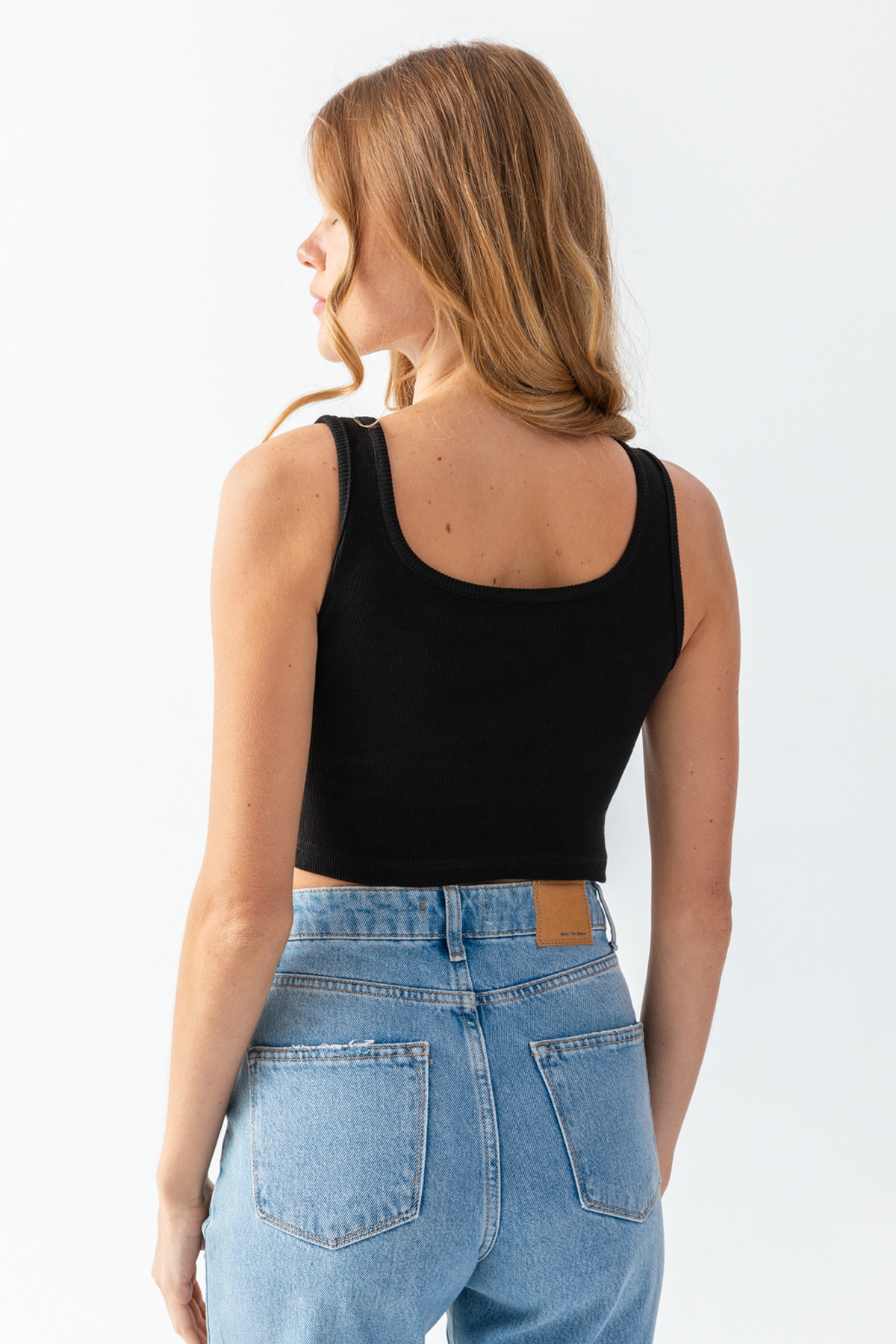lidya lingerie-Black Ribbed Knitted CROP TOP with Thick Straps 4