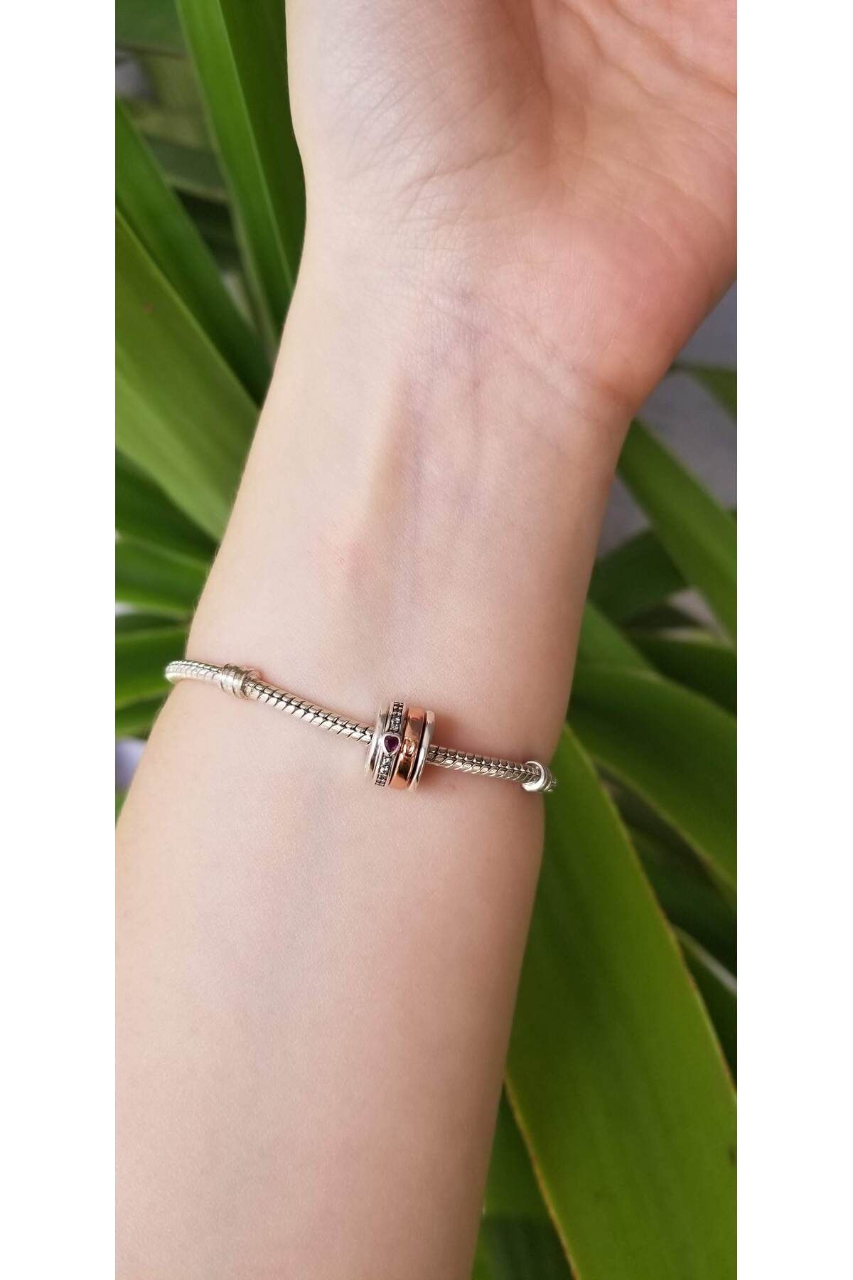 şengül takı evi Gümüş Ve Rose Dönen Halkalar I LOVE YOU Charm