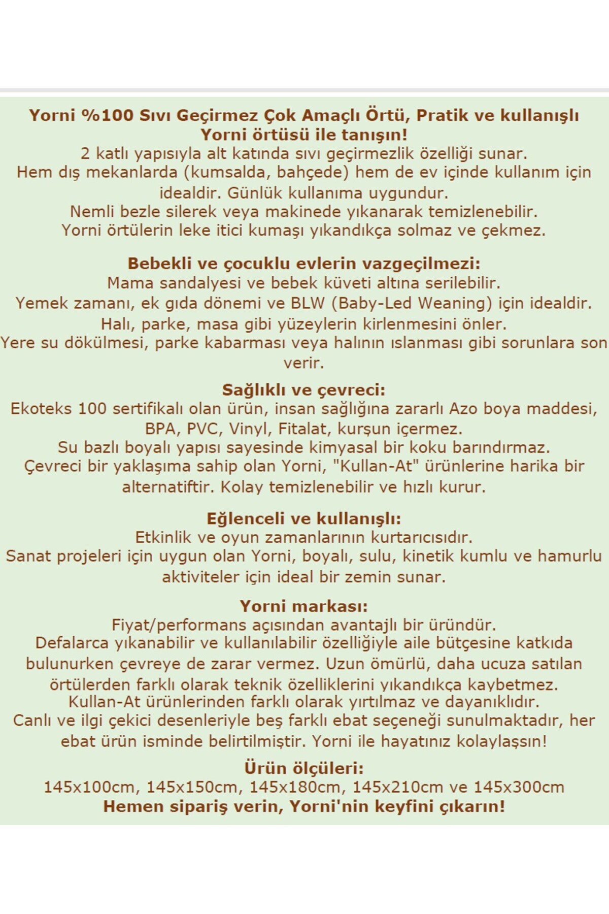 yorni 145x180cm Family Emzirme, Beslenme, Ek Gıdaya Geçişte, Sıvı Geçirmeyen, Yıkanabilir, Geniş Örtü fotoğrafı 7 (önizleme)