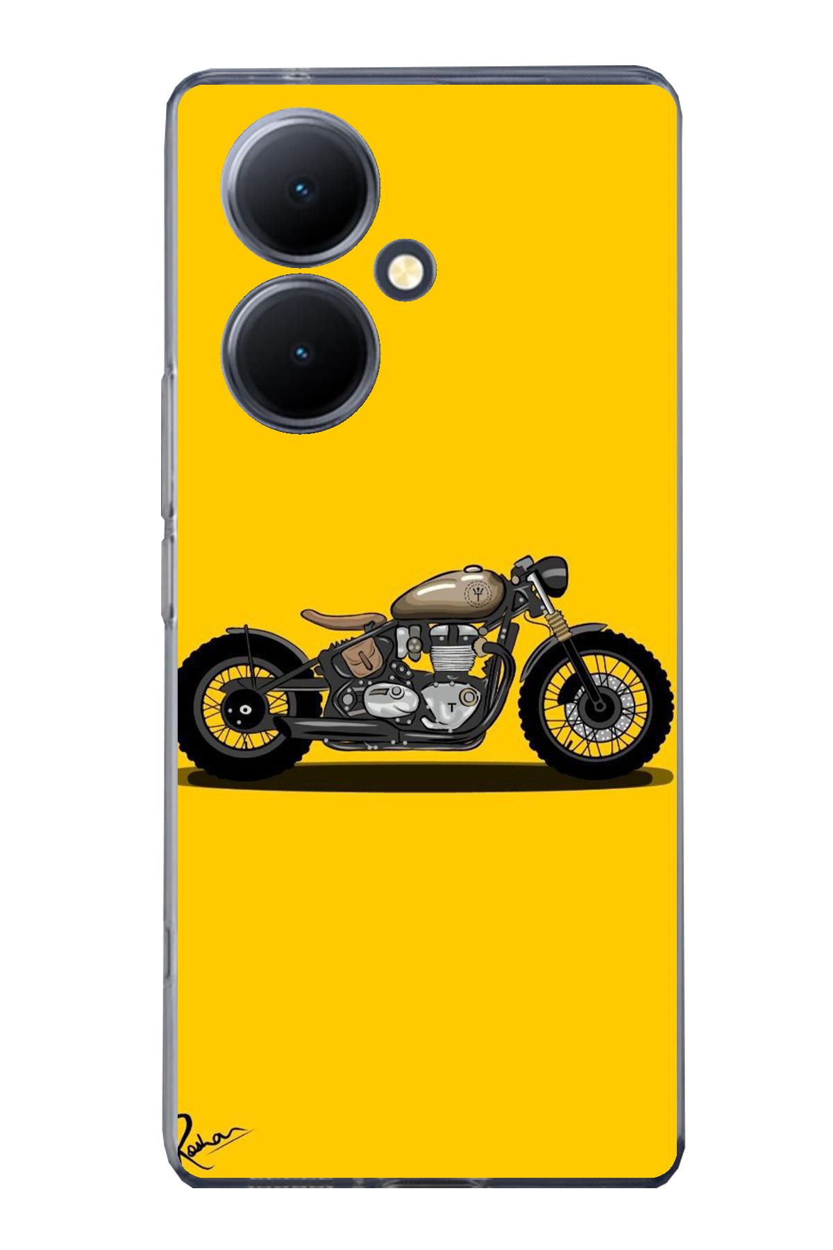 TechTree Vivo V29 Lite 5G Uyumlu Klasik Motor Sarı Tasarımlı Şeffaf Silikon Kılıf