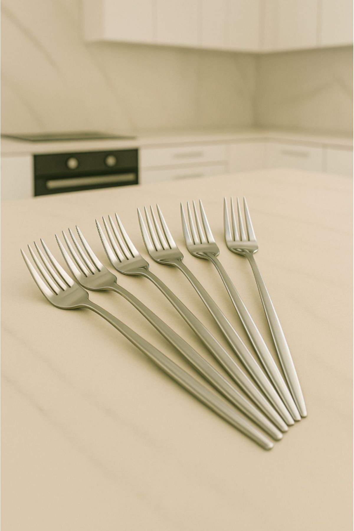 AYGÖREN HOME 6 Adet Silver Detaylı Çatal Takımı | 6 Parça Lüks Yemek Çatal Takımı 22 Cm