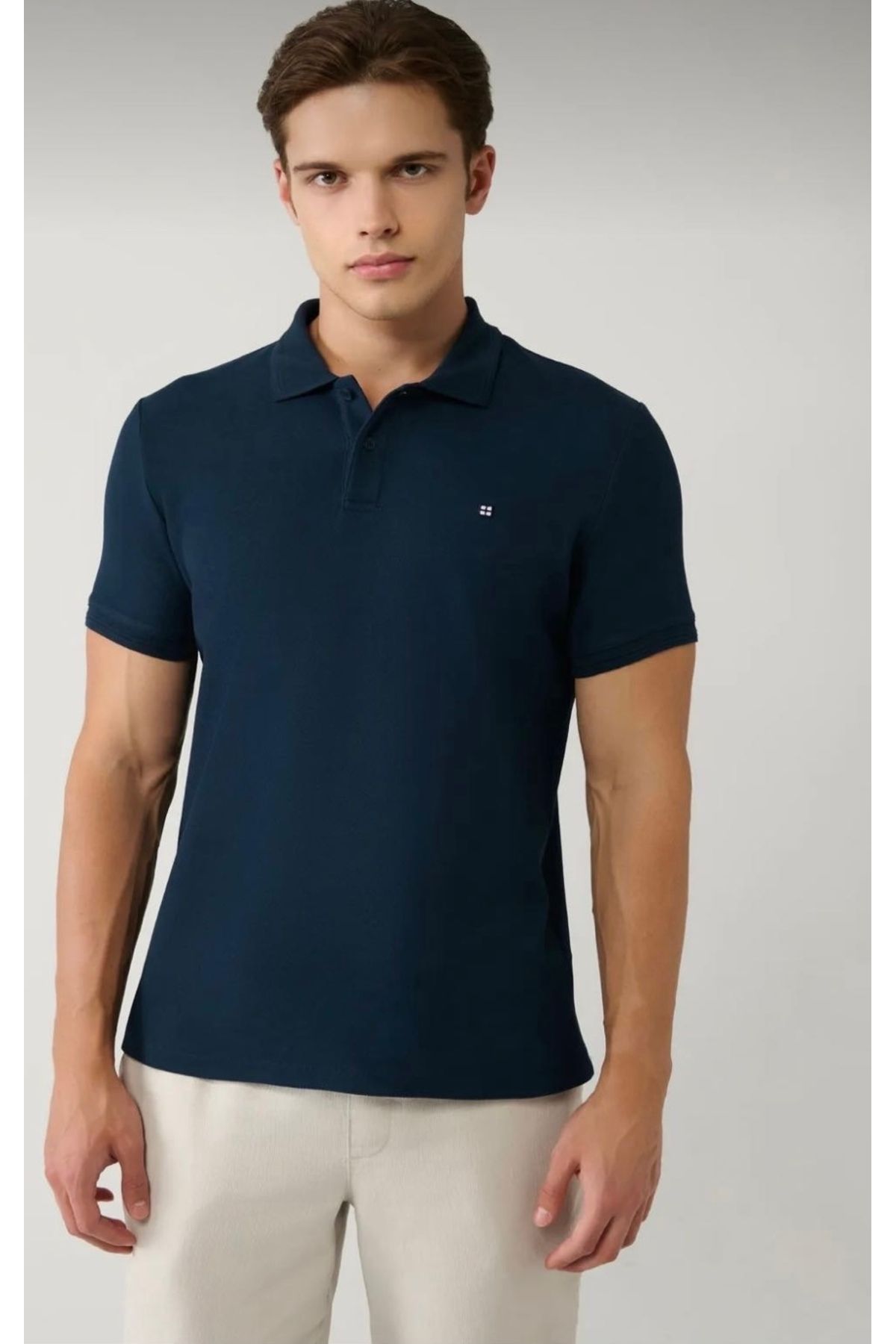 MENA Lacivert Kıvrılmayan Polo Yaka %100 Pamuk T-Shirt