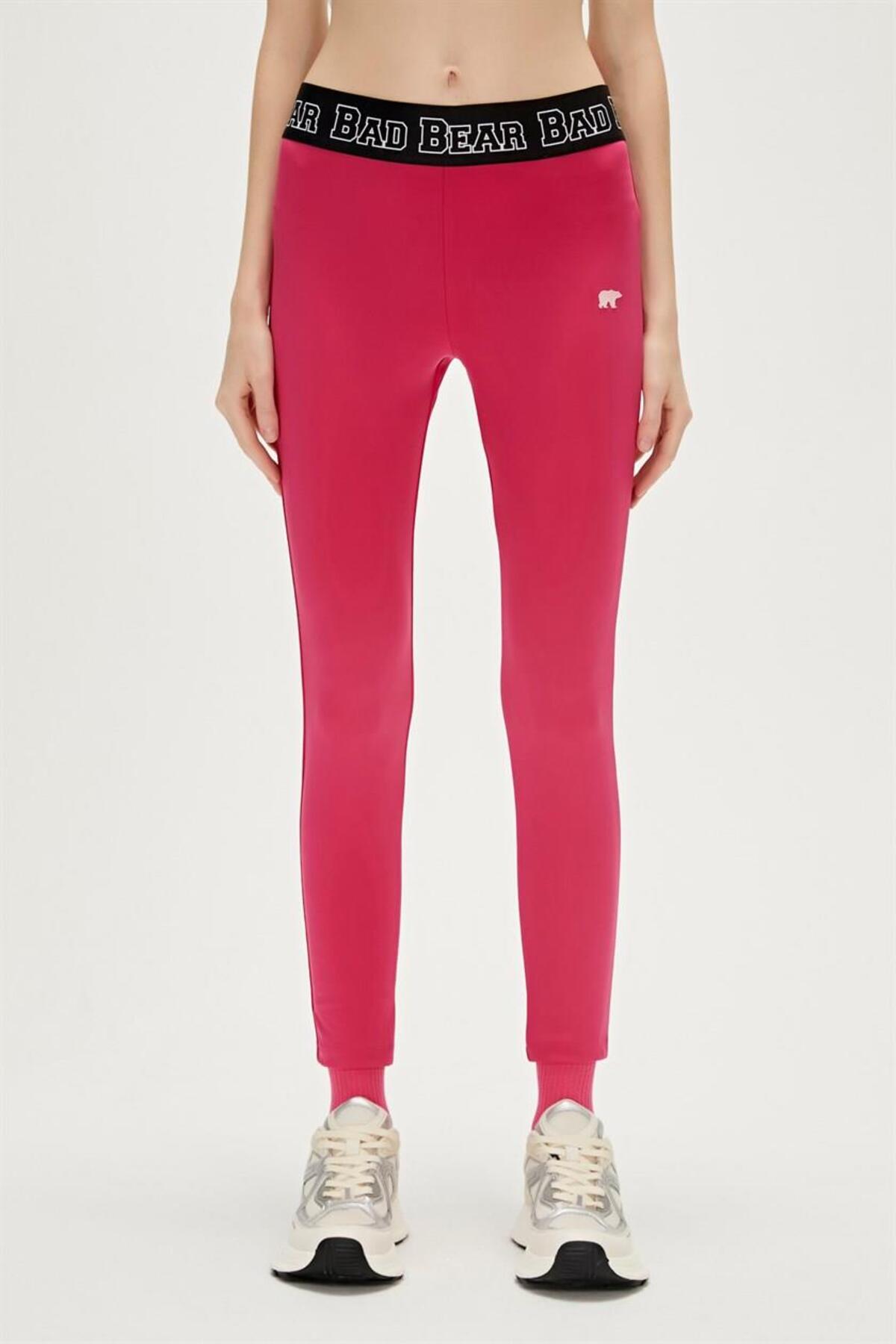 Supple Fuchsia Women's Long Leggings with Pink Logo Print