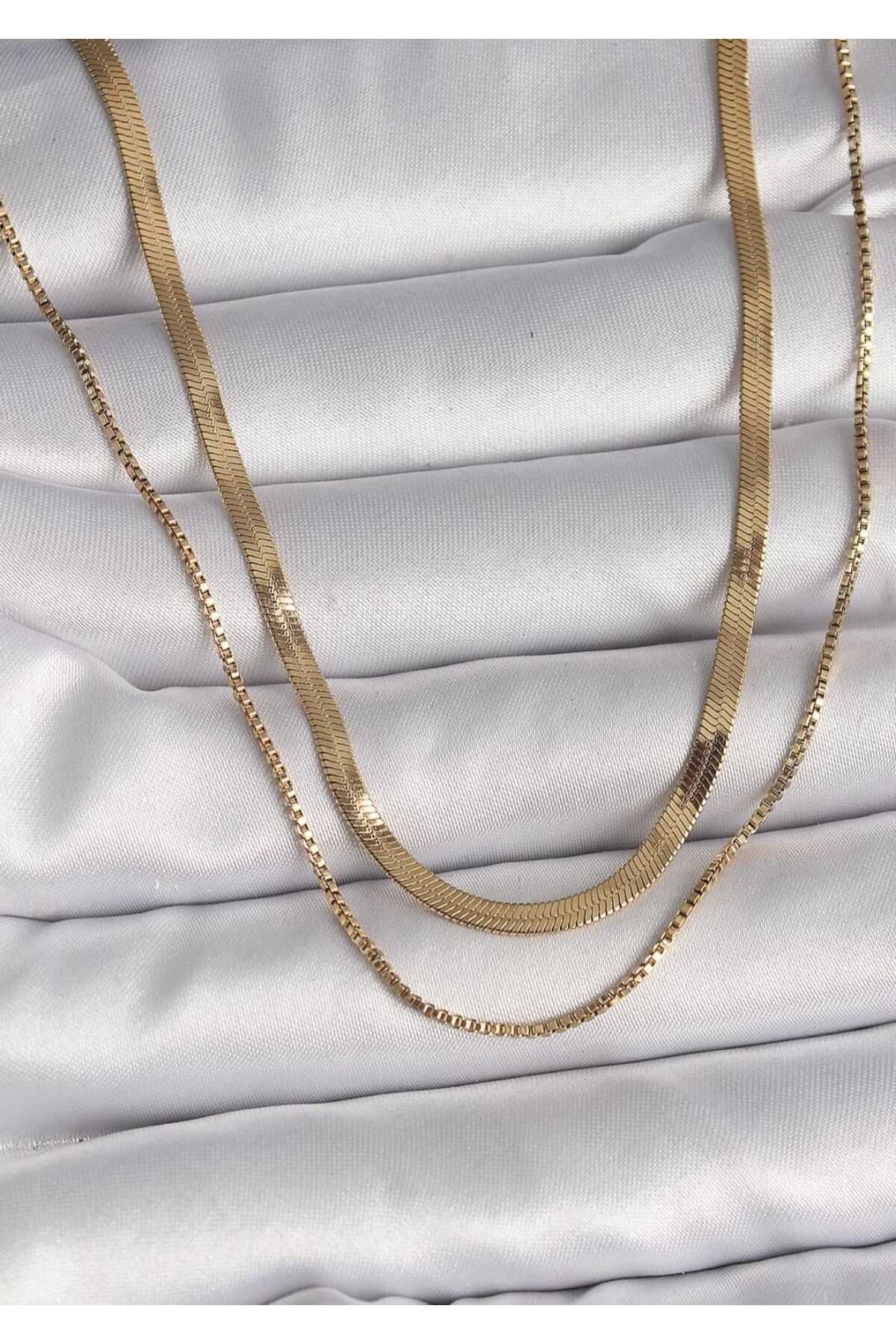 YDSACCESSORY Çelik Renk Atmaz Kolye Gold 2Lİ / 316 L