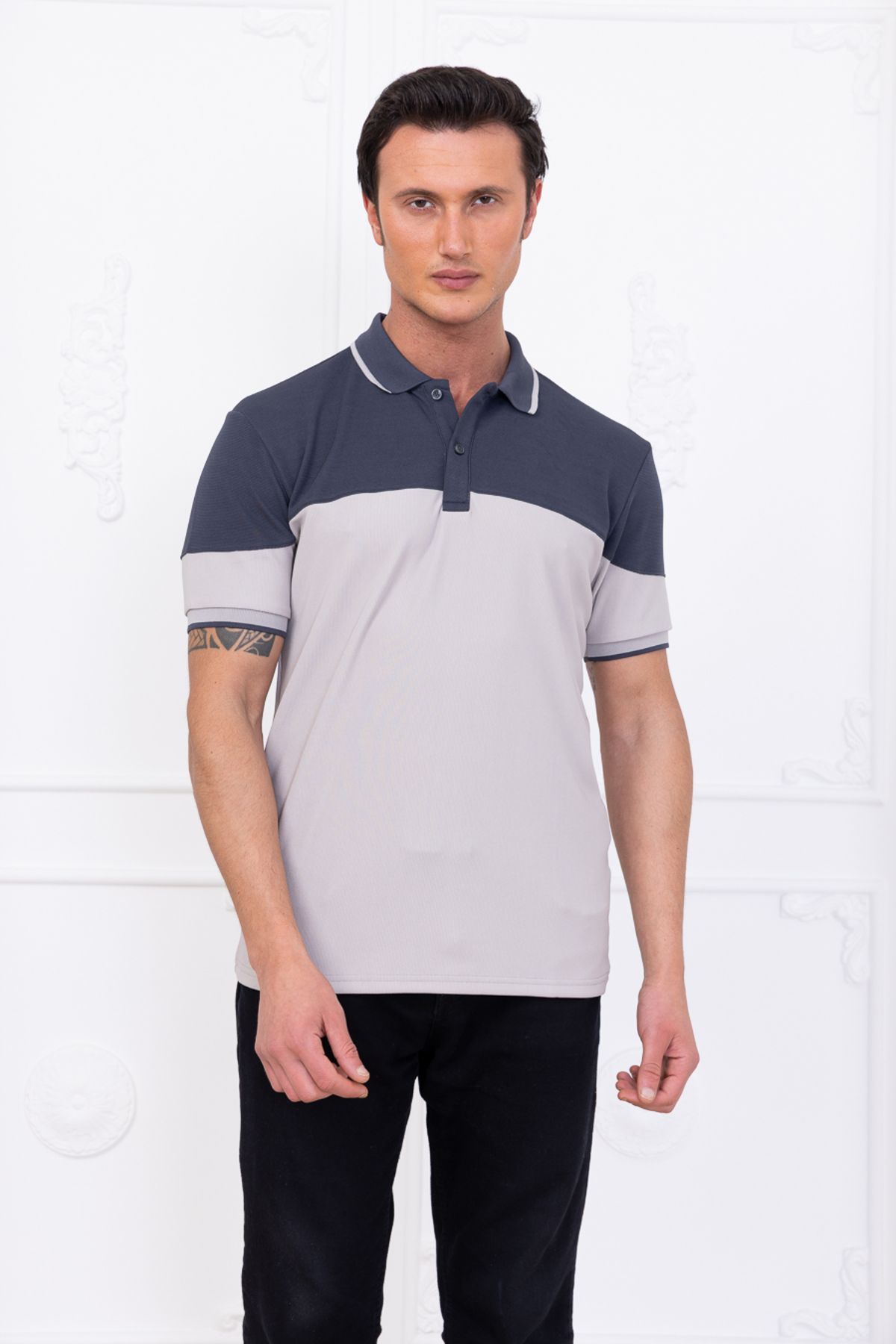 gw gewer Erkek Çift Renkli Polo Yaka Slim Fit T-Shirt Tişört