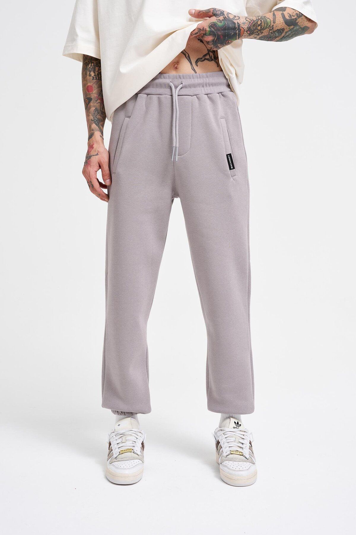 Machinist-Regular 3 Thread Raised Ice Gray 3 Pocket Sweatpants with Elastic Waist and Legs 1