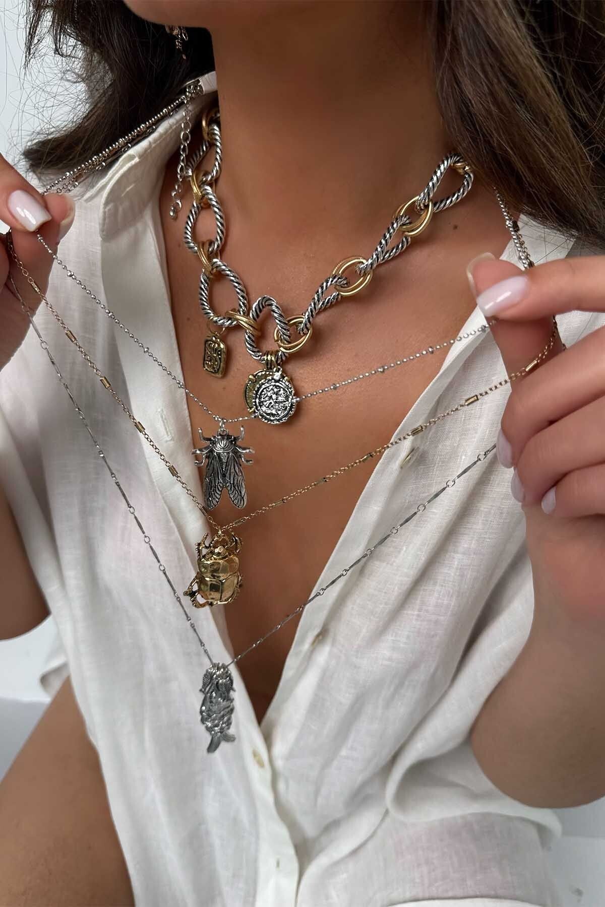 BYP Atelier 3'Lü Metal Böcekli Kolye Silver-Gold