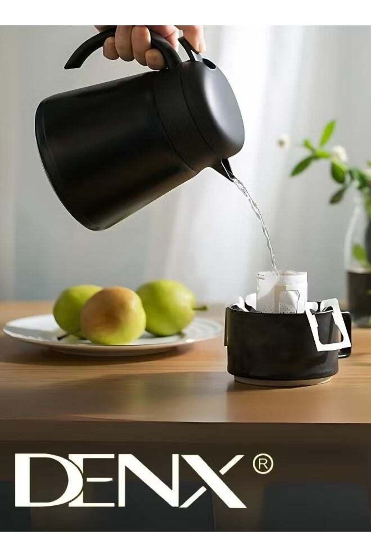Denx-Insulated Coffee and Tea Thermos with 880ml Capacity, Includes Two Additional Serving Cups, Black 3
