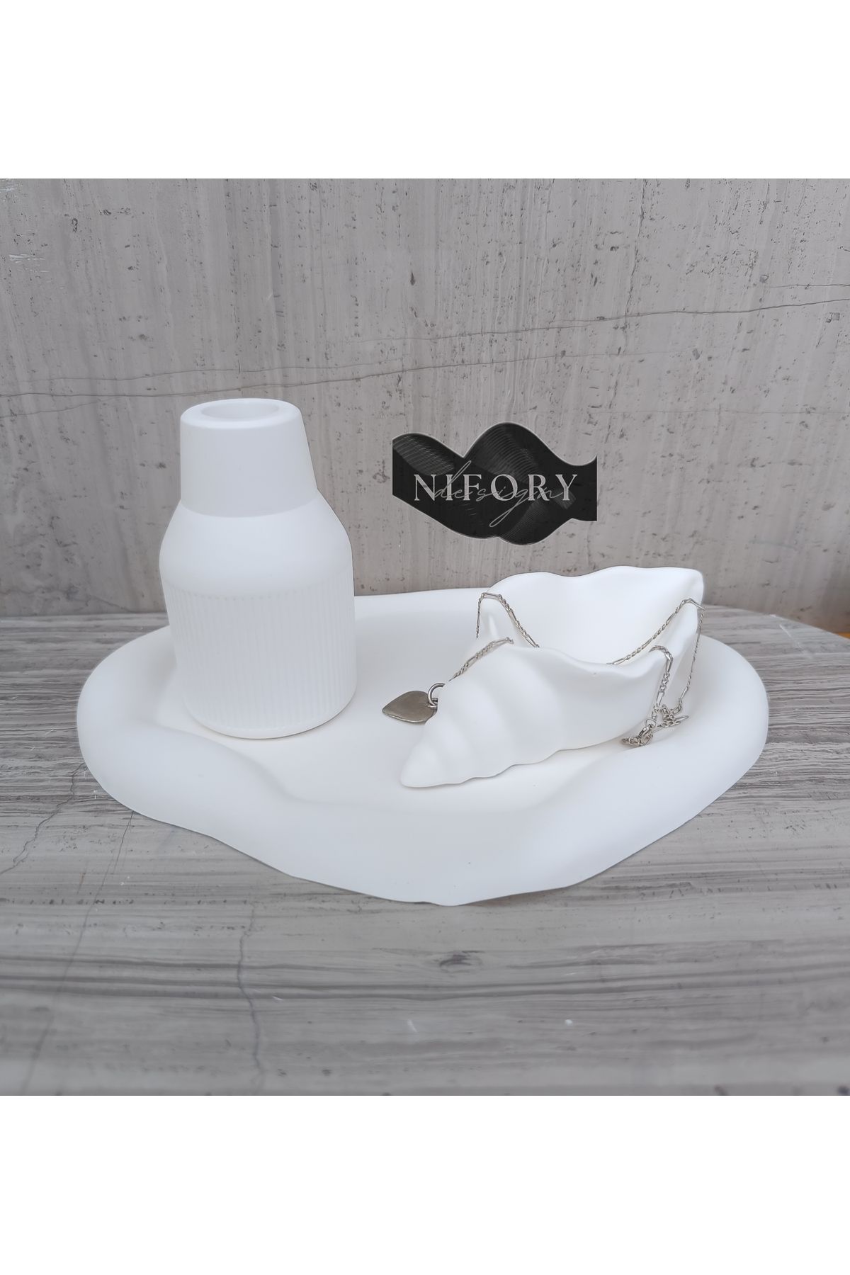 Nifory 520-N0113 Dekoratif Beton Sunum Aksesuar Set Beton Biblo Organizer Takımı Çok Amaçlı Dekoratif Set