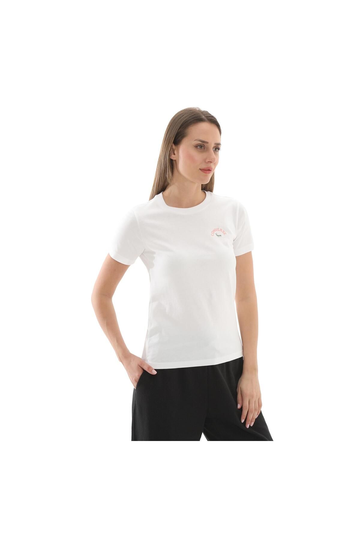converse 10027379-102 Converse Flower Garden Slım-Fıt T-Shırt T-Shirt Beyaz