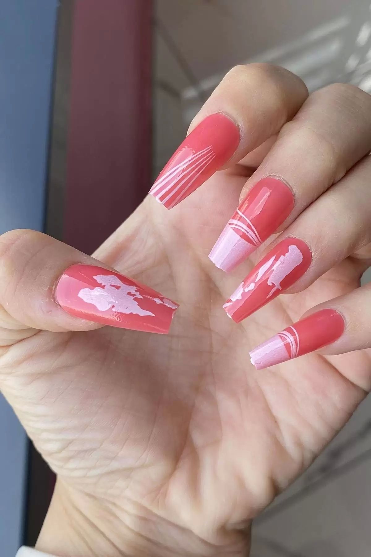 TakıDolabı Pembe Renk 12'li Takma Takma Tırnak (Yapıştırıcılı)