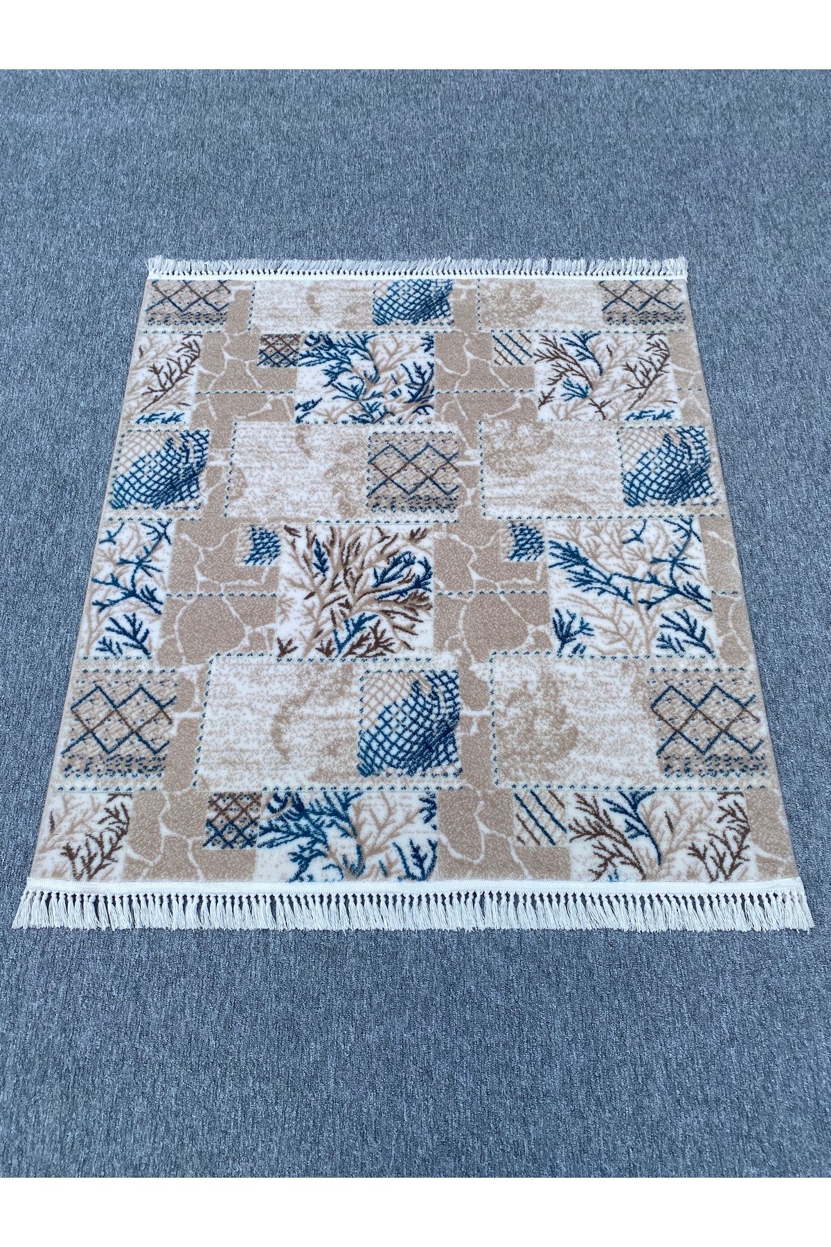 BURAK HALI Mavi Vizon Kesme Modern 120x130 Saçaklı Akrilik Halı