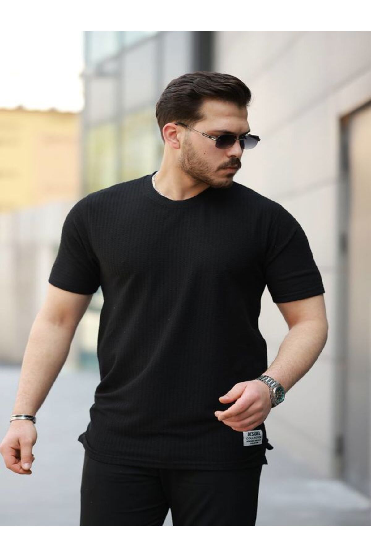 YONEZ MODA Erkek Rahat Kalıp Pamuk Desenli Bisiklet Yaka Tişört