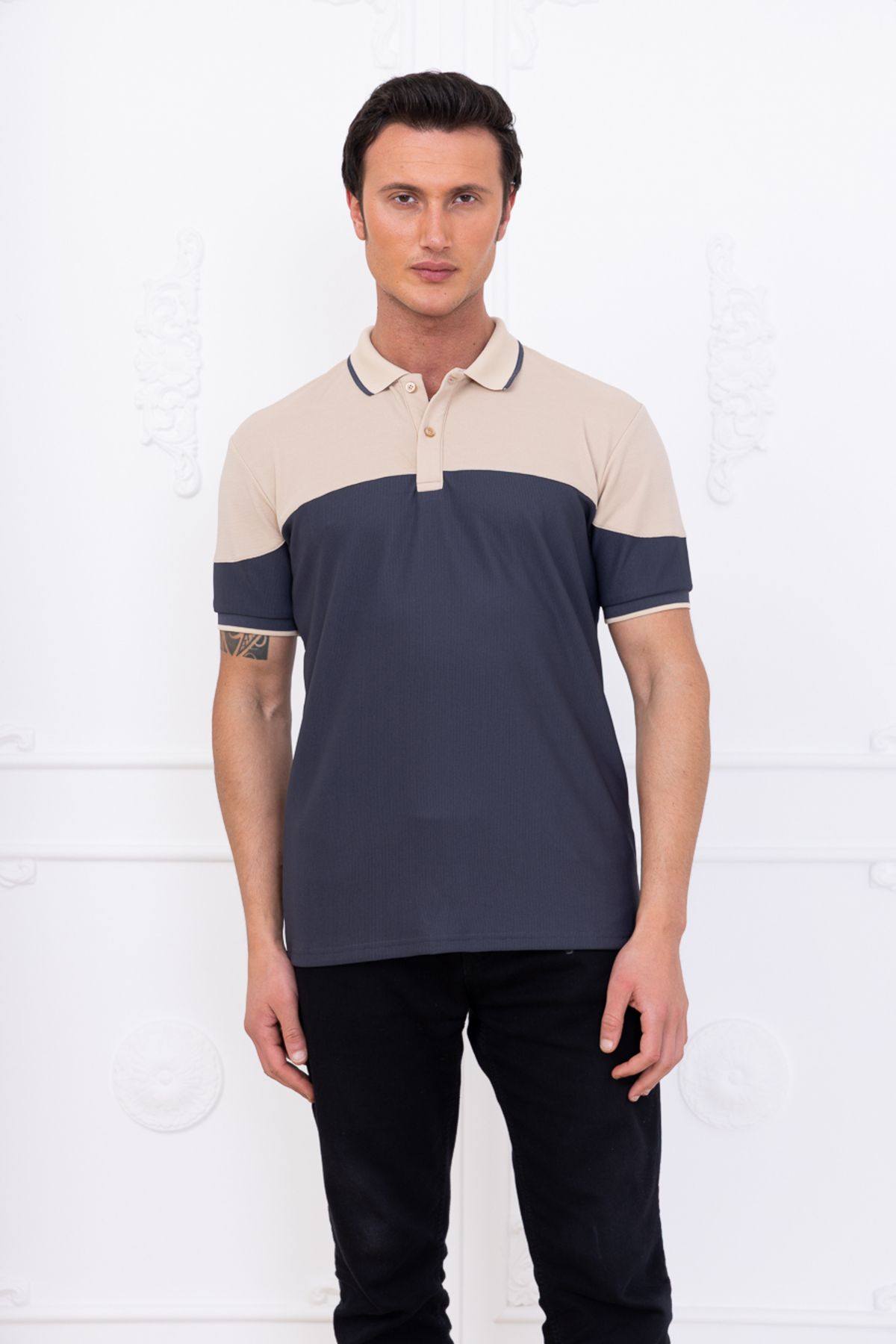 gw gewer Erkek Çift Renkli Polo Yaka Slim Fit T-Shirt Tişört