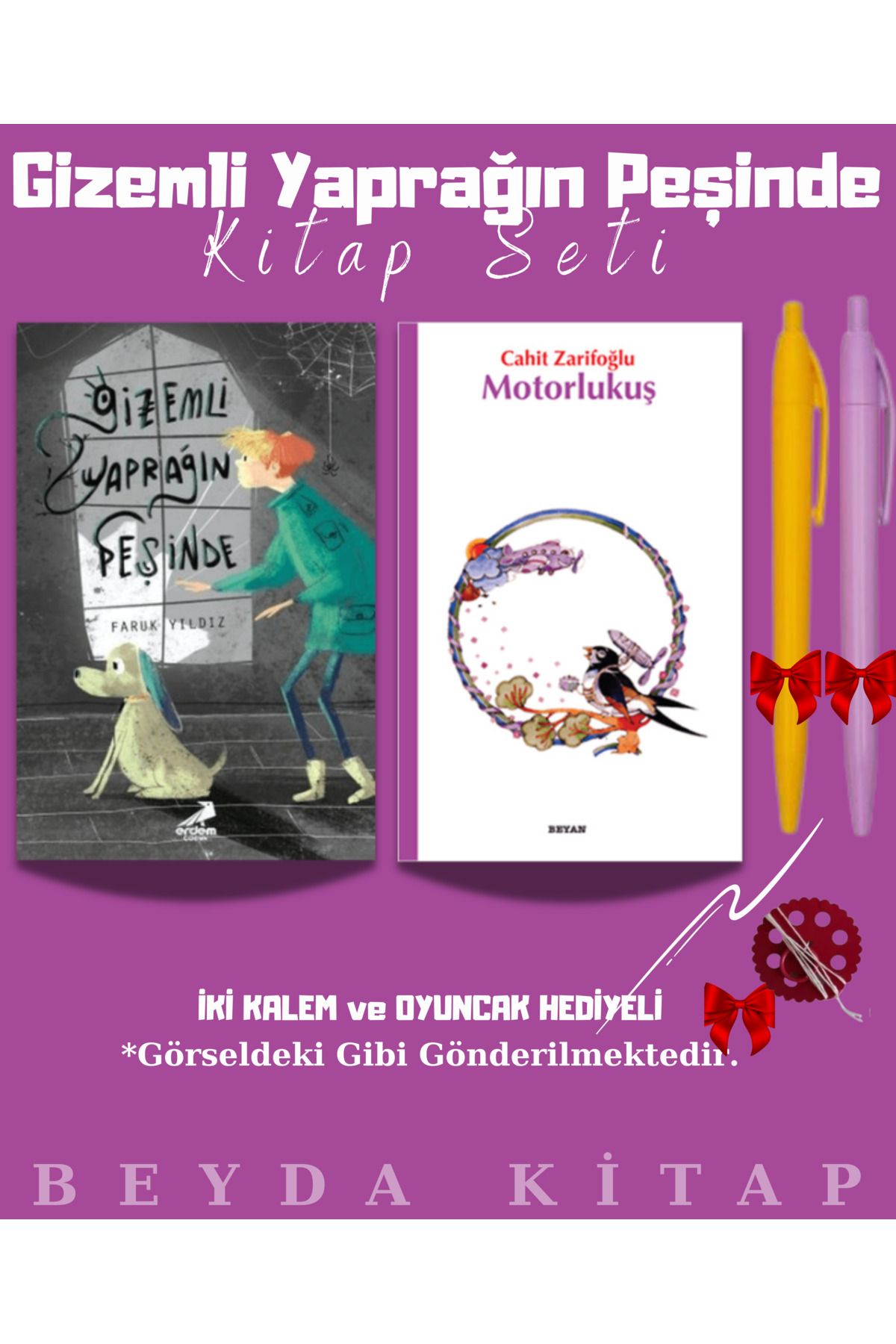 Erdem Yayınları Gizemli Yaprağın Peşinde - Motorlu Kuş - Kalem ve Oyuncak Hediyeli Kitap Seti