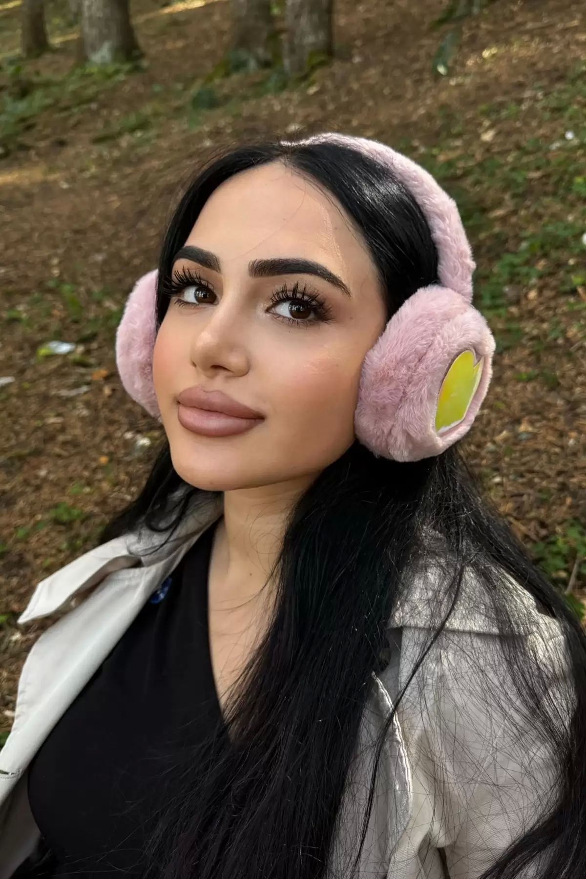 TakıDolabı Koyu Pembe Renk Kalp Figürlü Peluş Kulaklık