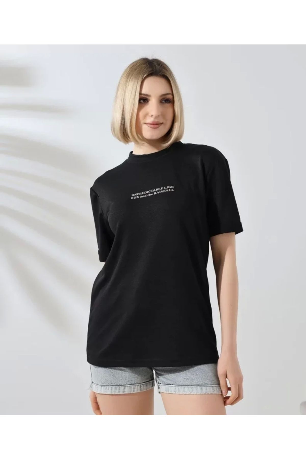 nedo7 Unisex Bisiklet Yaka Baskılı Slim Fit T-Shirt - Siyah