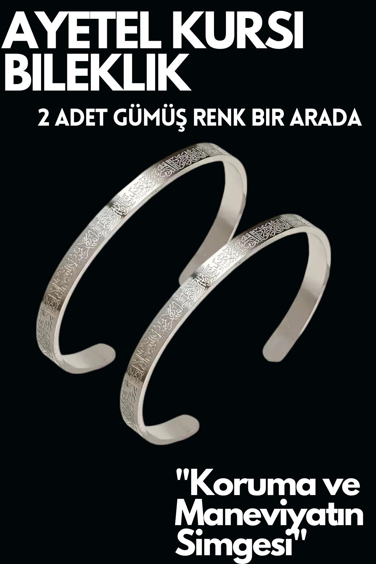 KT AKSESUAR Ayetel Kürsi Yazılı Bileklik Paslanmaz Çelik Ayarlanabilir Çift Erkek/Kadın Bileklik