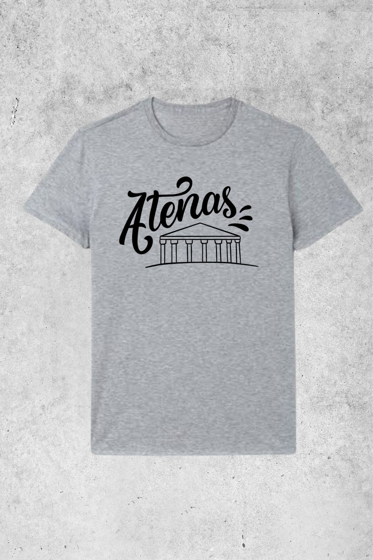 MOLICO Basic unisex sıfır yaka kısa kollu Athenas baskılı tshirt