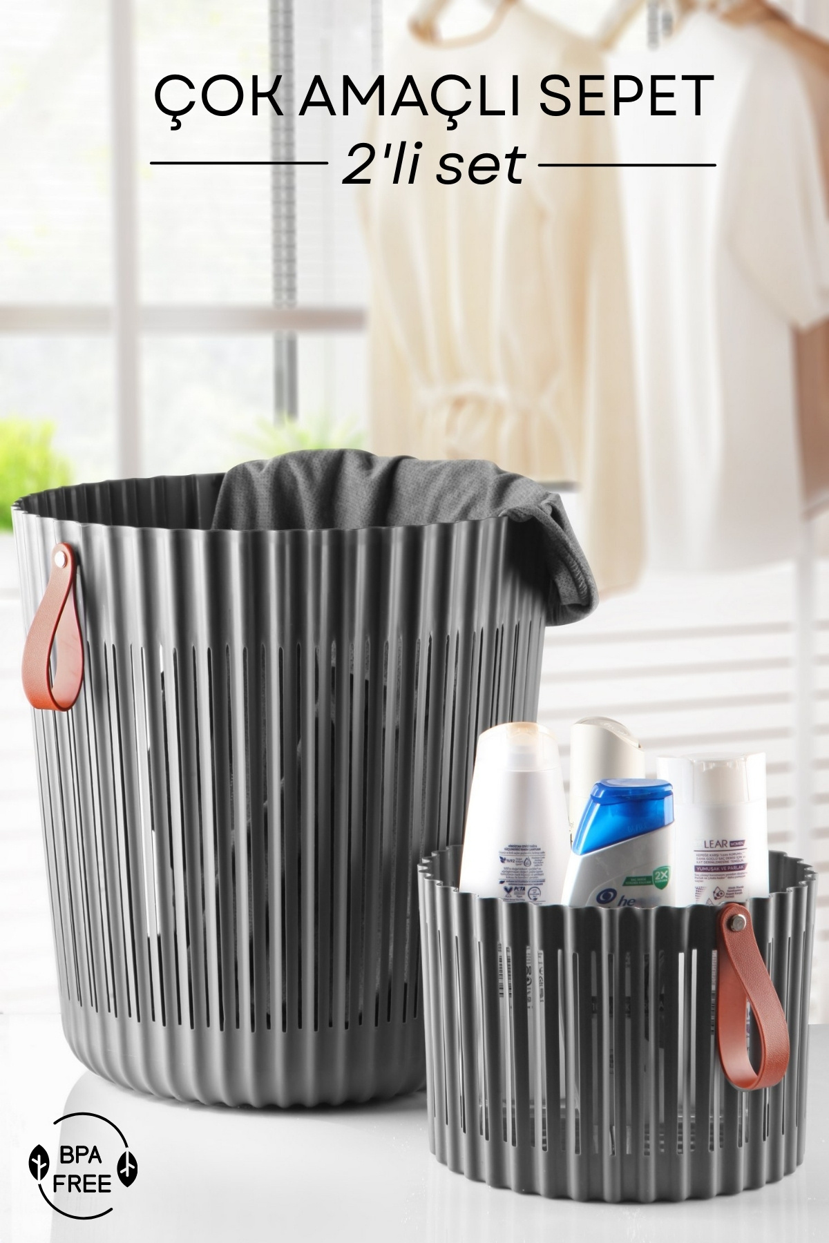 Nandy Home-Set of 2 Multi-Purpose, Round Organizer Basket, Basket with Handles 1