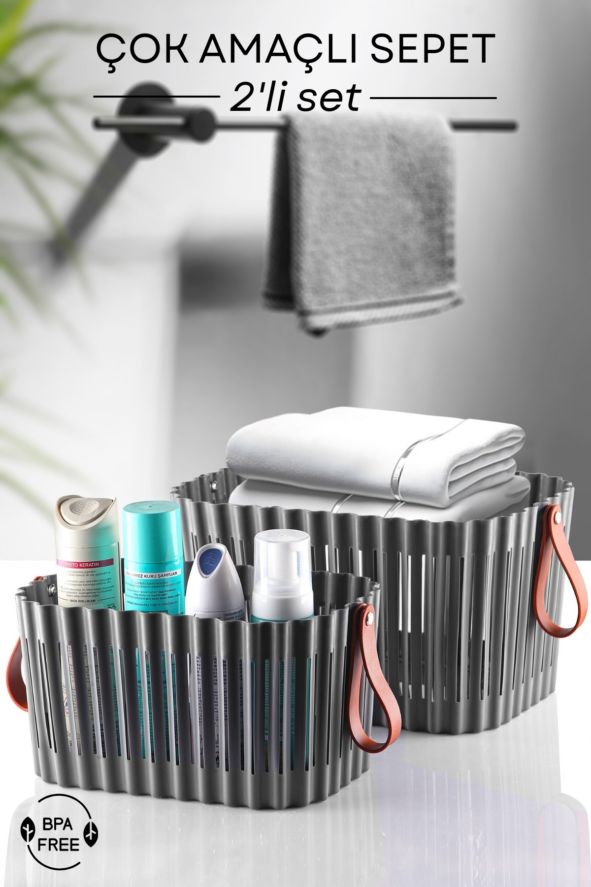 Nandy Home-Set of 2 Multipurpose, Rectangular Organizer Basket, Basket with Handles 1
